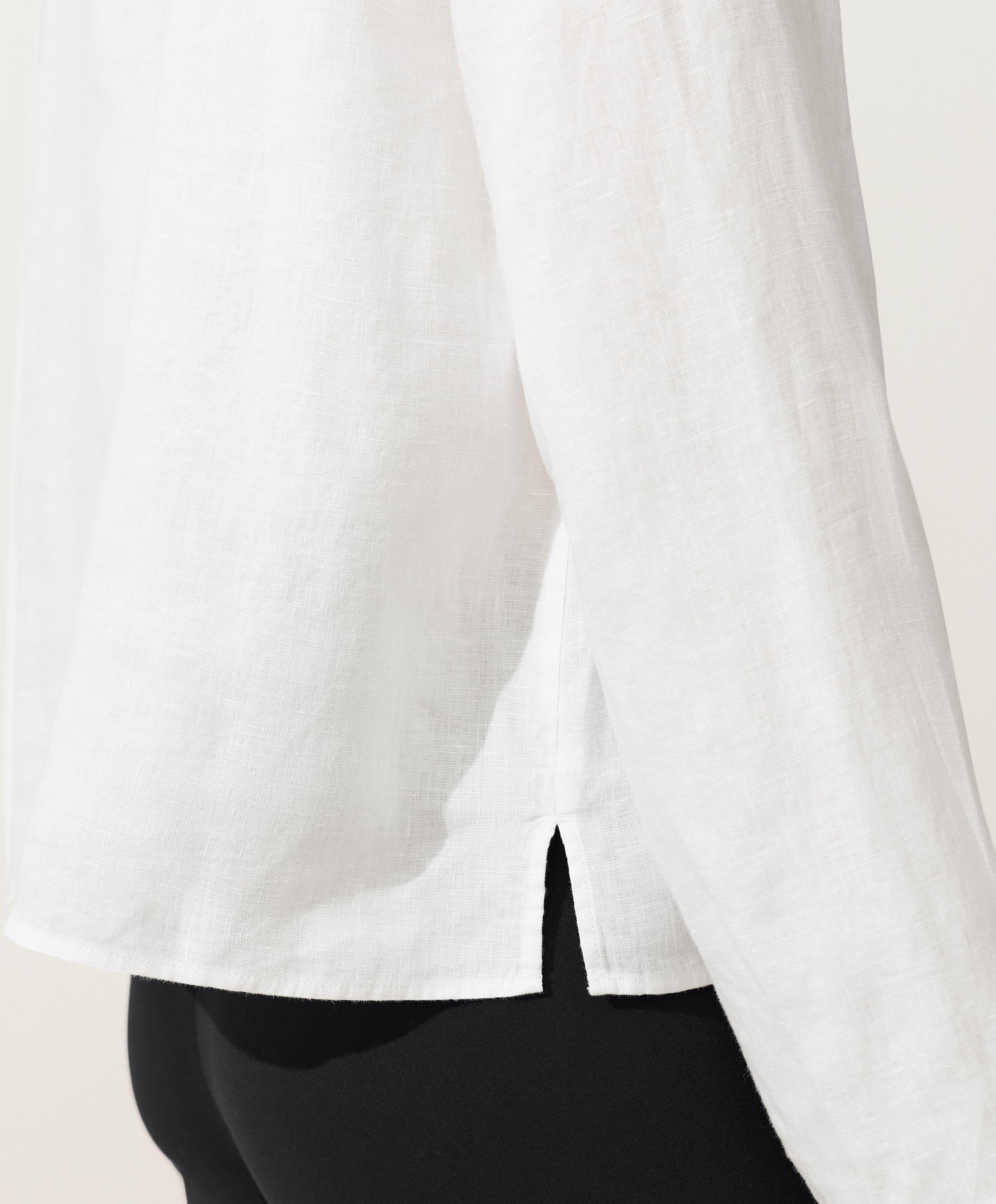 100% linen stand-up collar shirt — WHITE