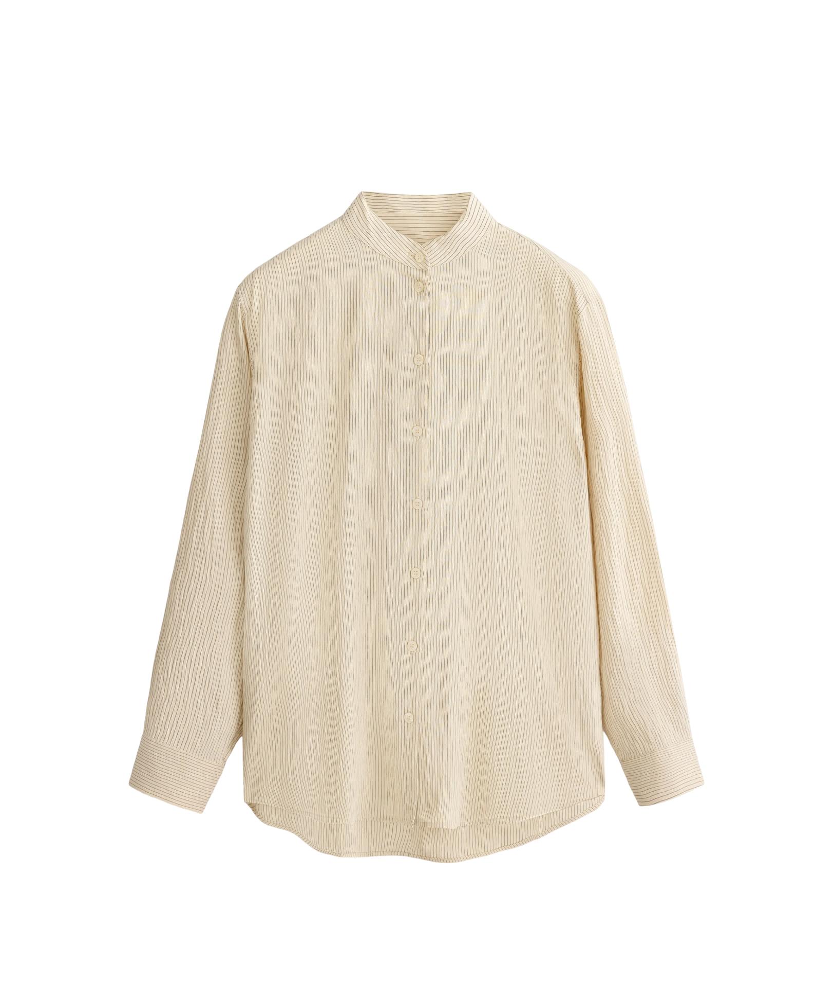 Striped modal blend stand-up collar shirt — PALE ECRU