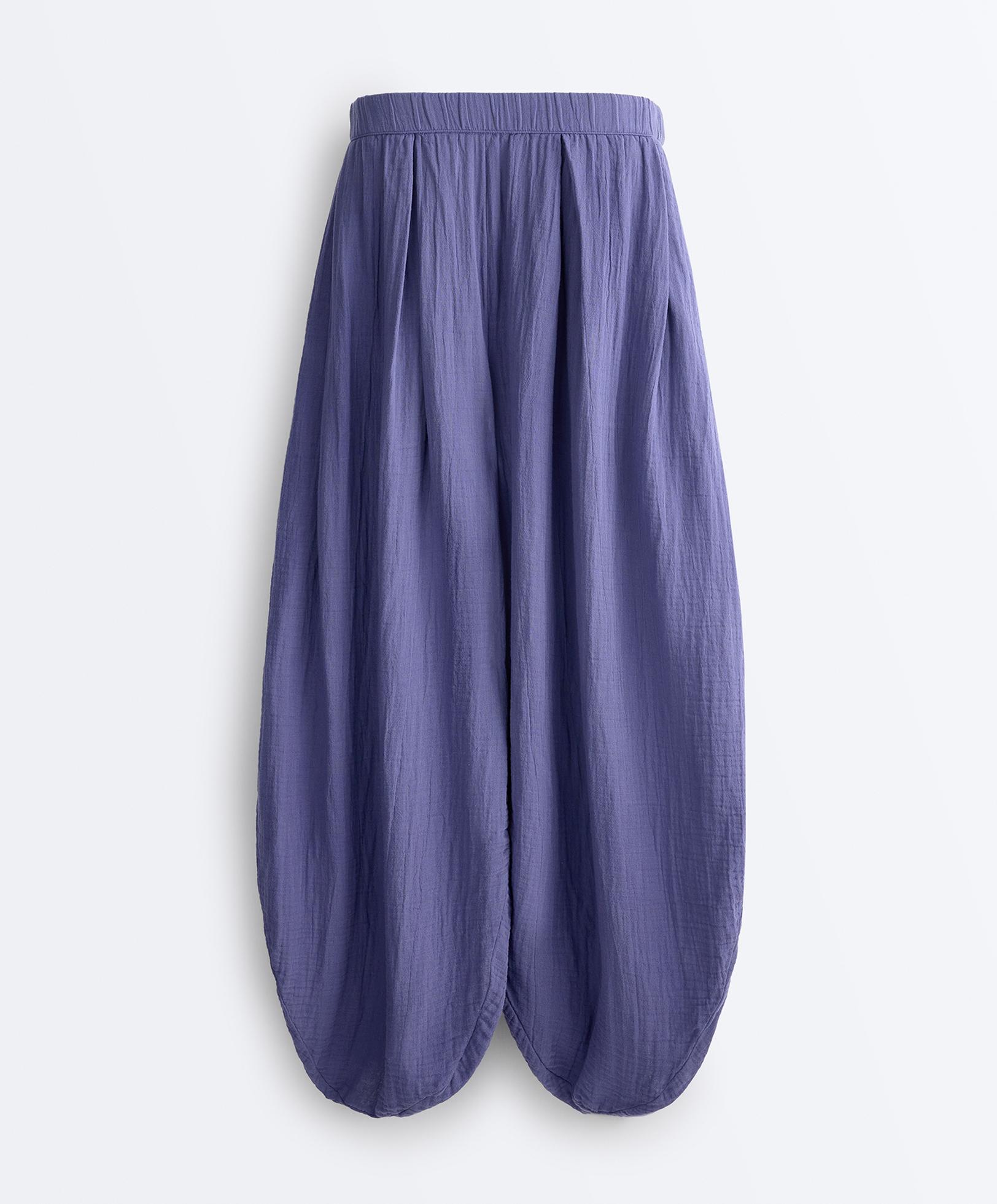 100% cotton muslin balloon trousers — BLUEBERRY