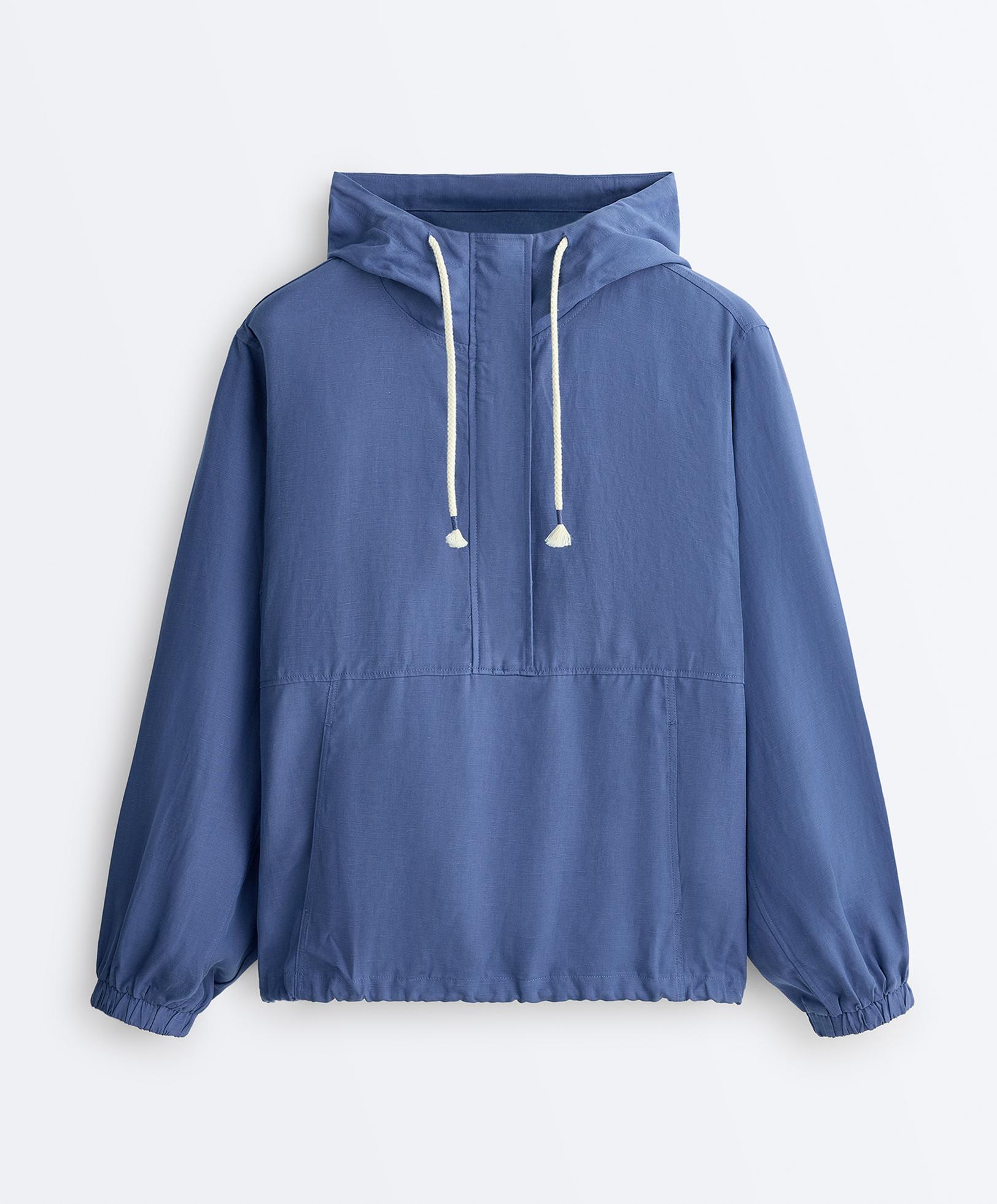 Half-zip sweatshirt with front pocket, lyocell and 24% linen blend — MID-WASHED BLUE