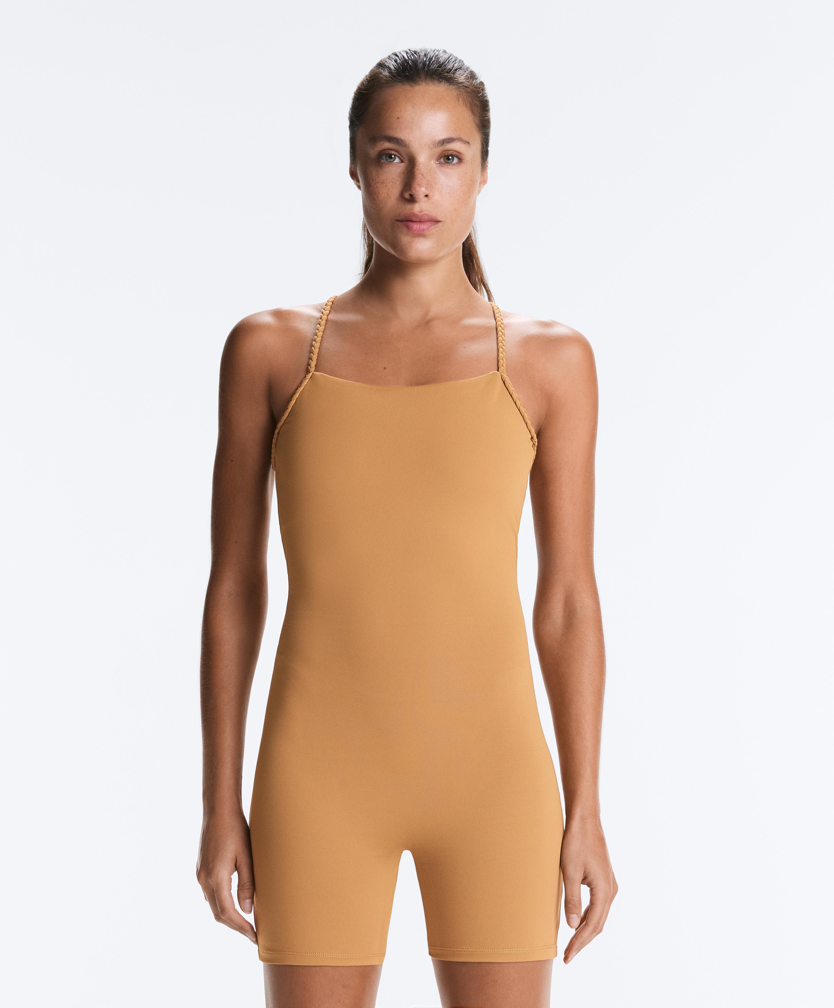 Comfortlux braided short jumpsuit — MUSTARD