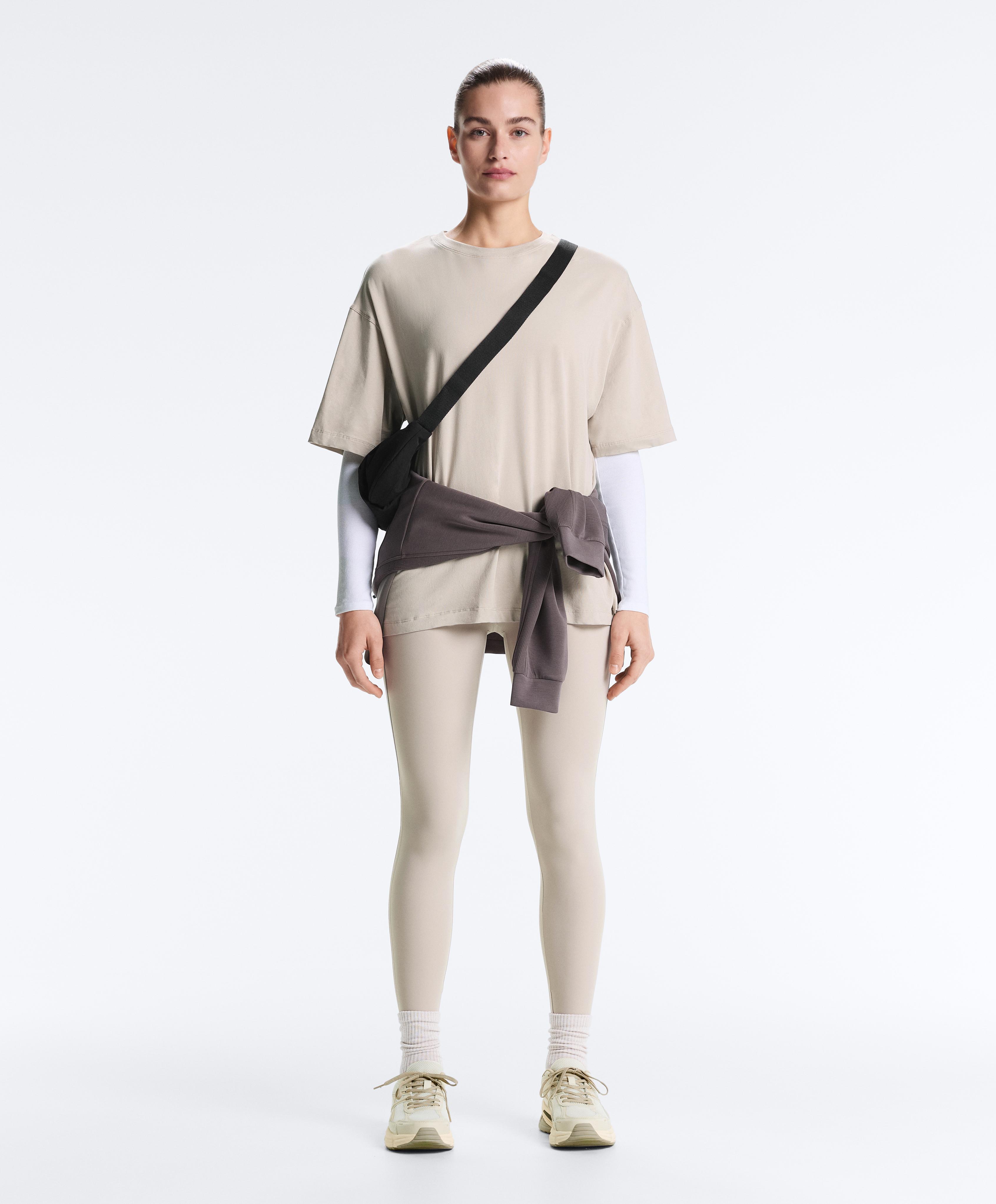 Long short-sleeved cotton blend T-shirt — TAUPE                   