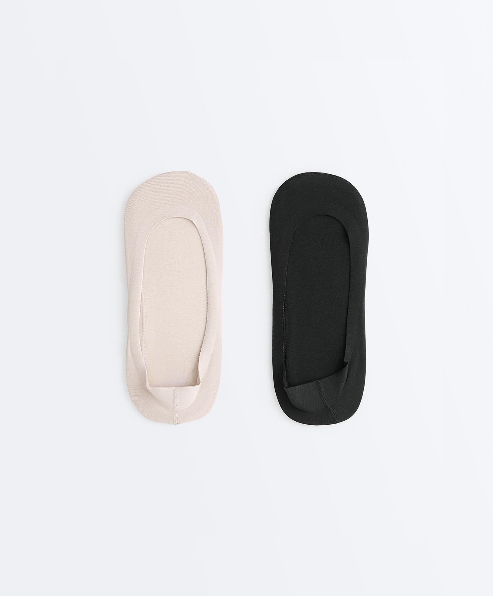 2 pairs of low-cut cotton blend invisible socks — BLACK