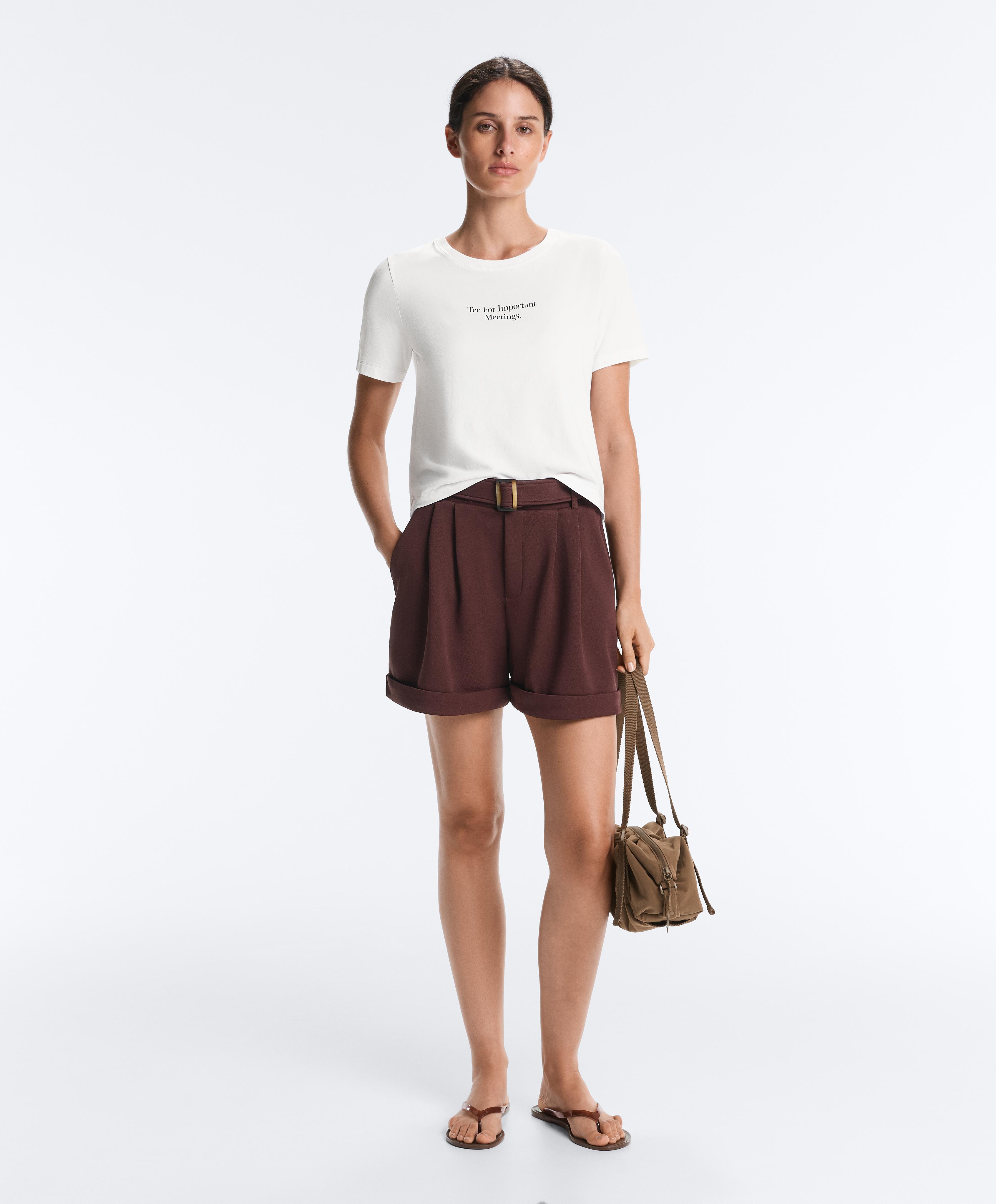 Cotton piqué belted shorts — CHOCOLATE