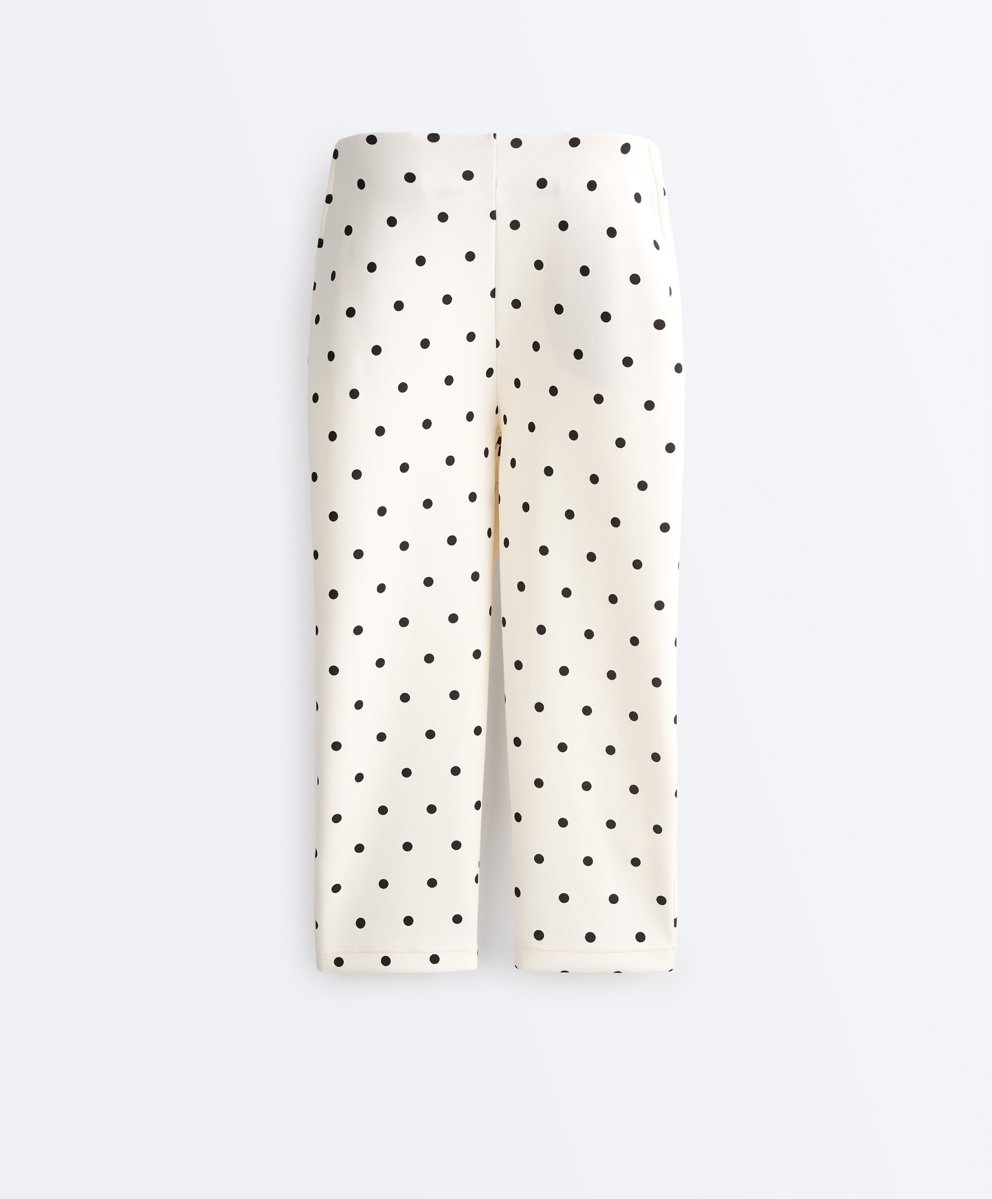 Polka dot piqué capri trousers with cotton — PALE ECRU