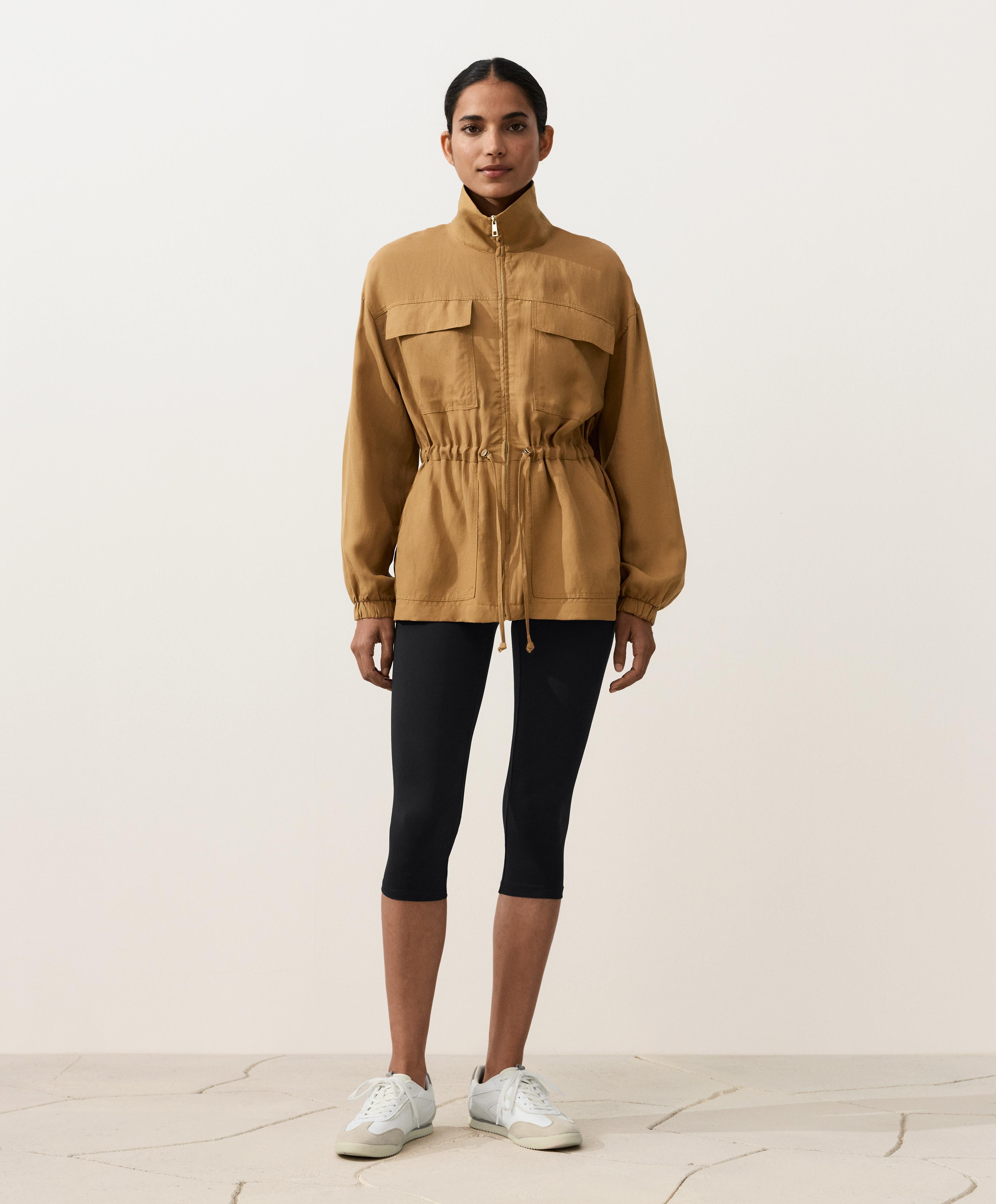 Lyocell and 24% linen blend ruched waist jacket — COPPER