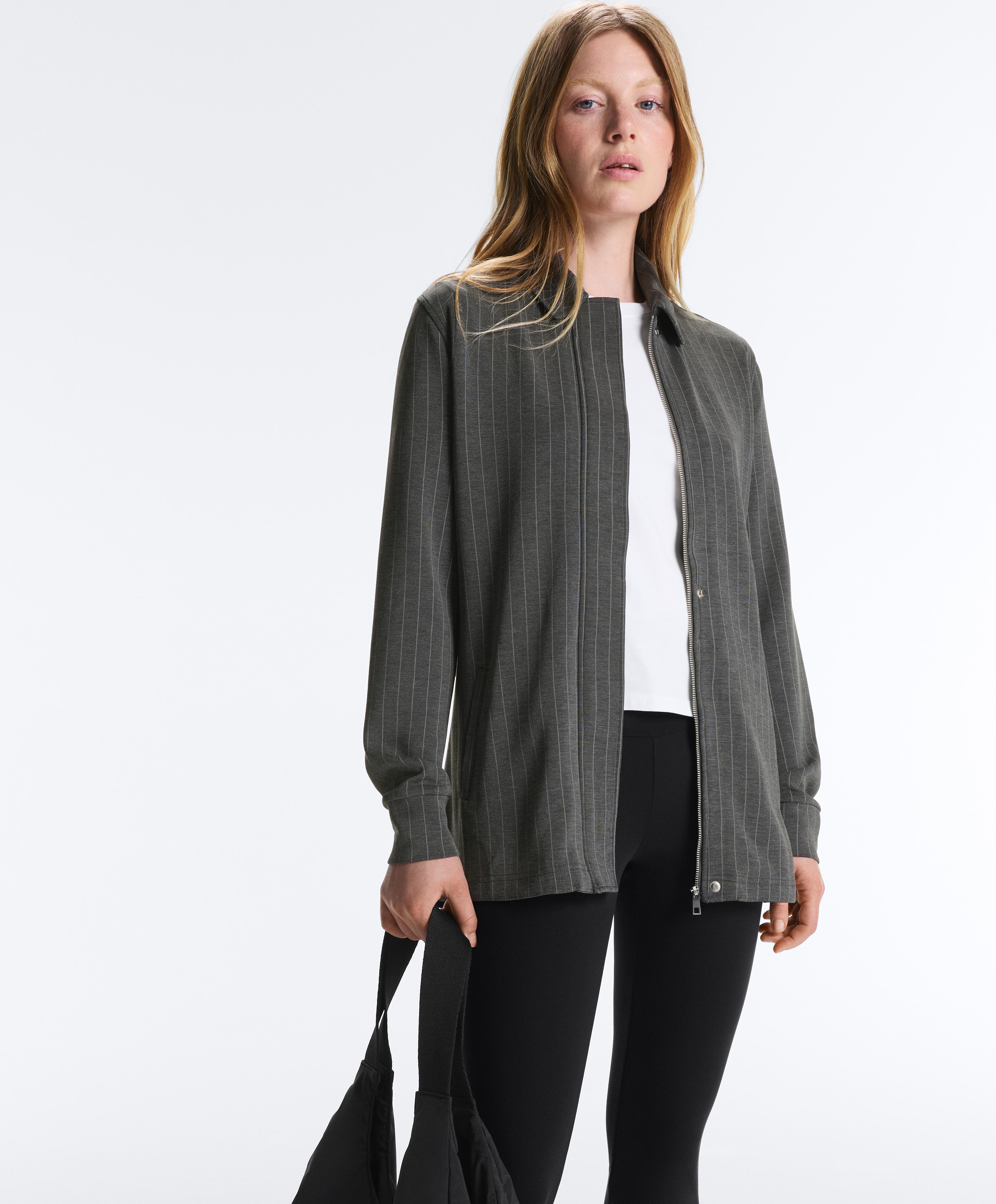 Long belted jacket with soft-touch modal — DARK GREY