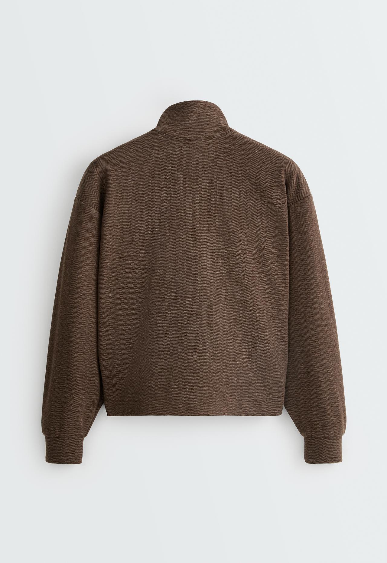 Herringbone zip jacket — BROWN