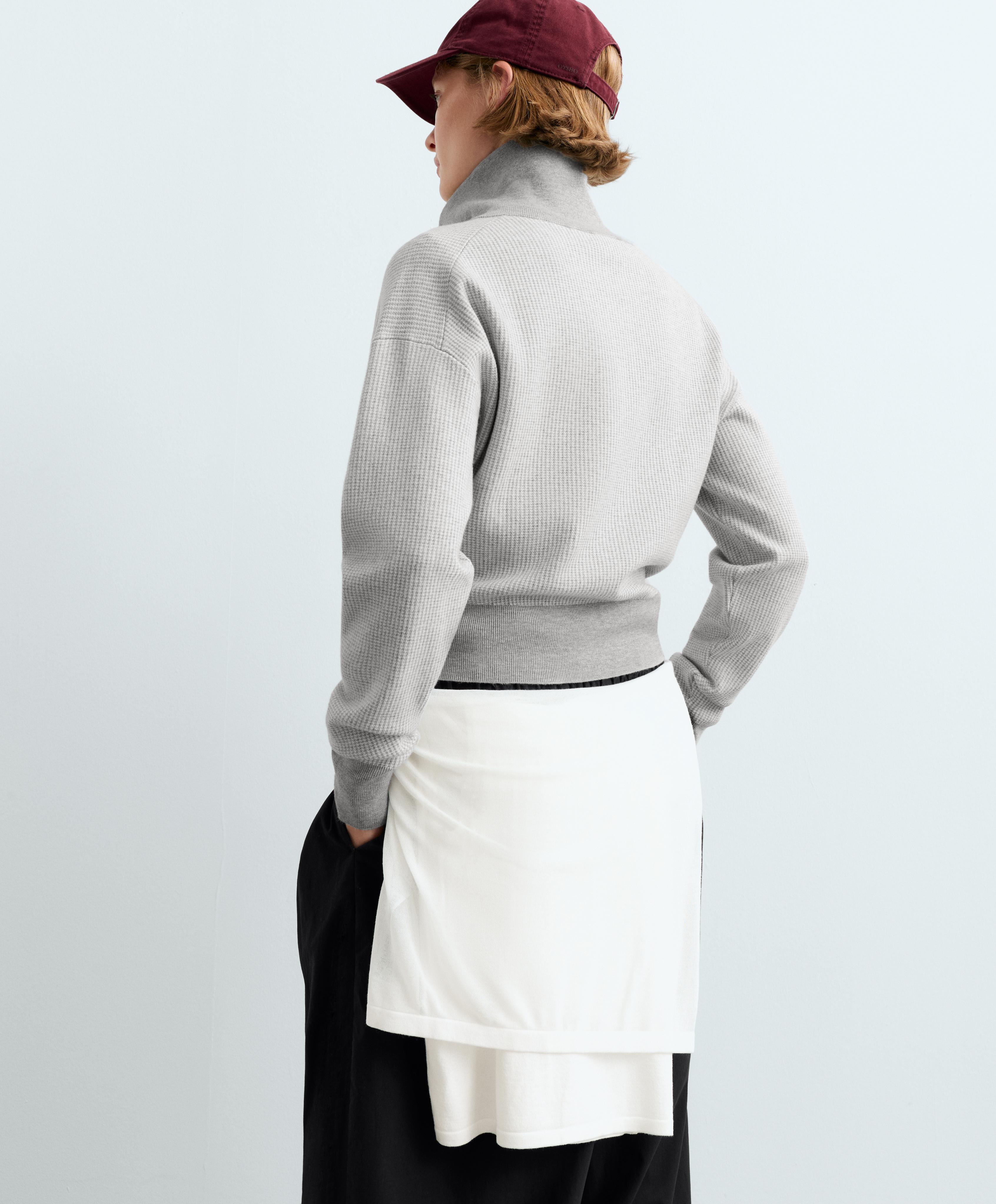 High neck contrast knit jacket — PALE GREY