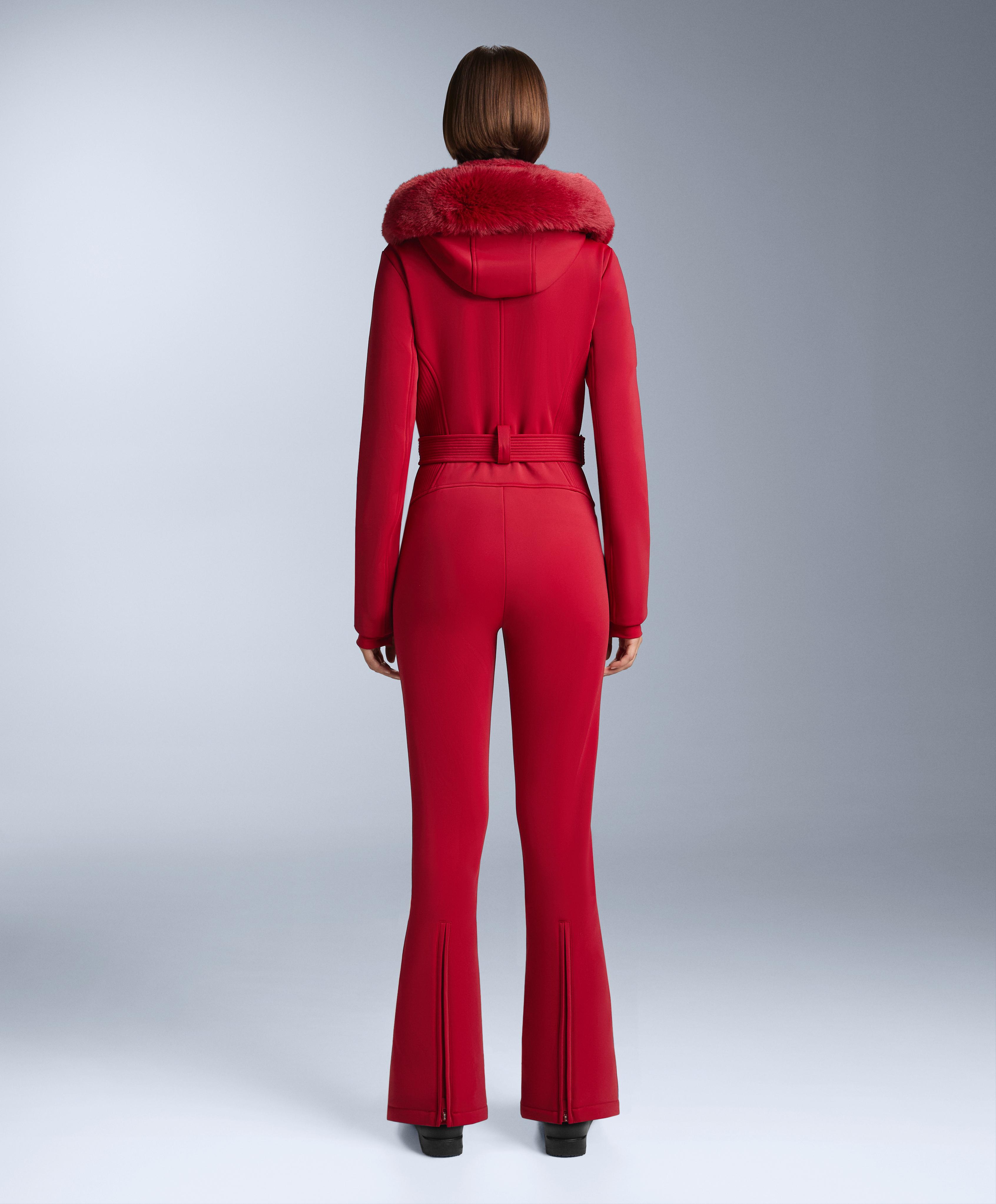 Water-resistant fitted stretch SKI jumpsuit — RED