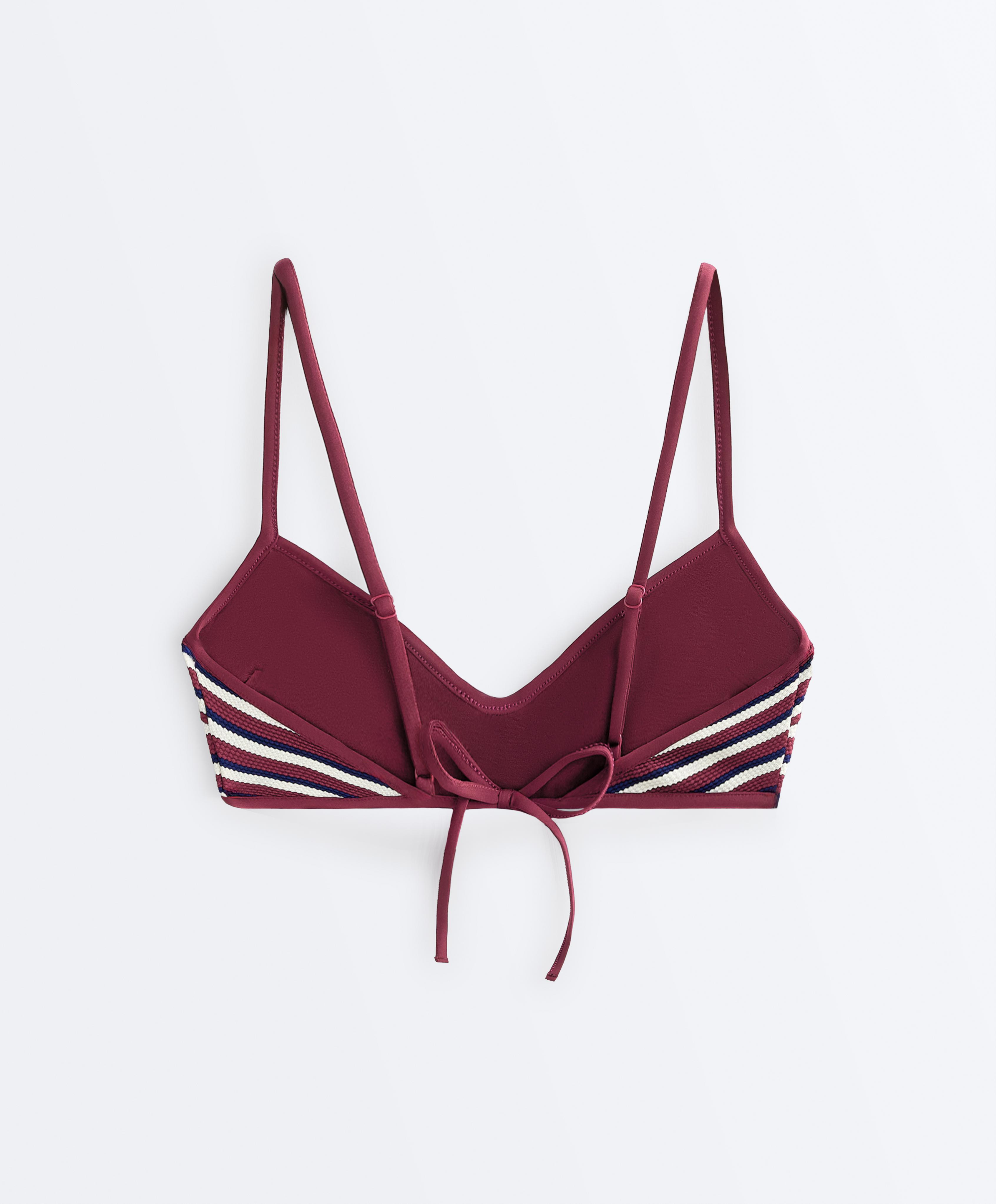 Textured stripe triangle bikini top — PALE PLUM