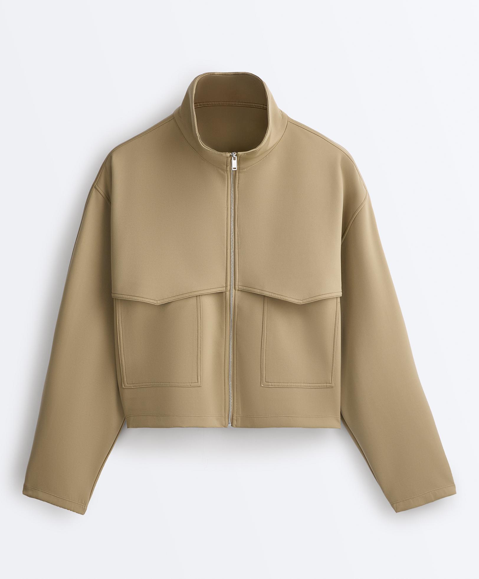Boxy neoprene-effect jacket — GREEN BEIGE