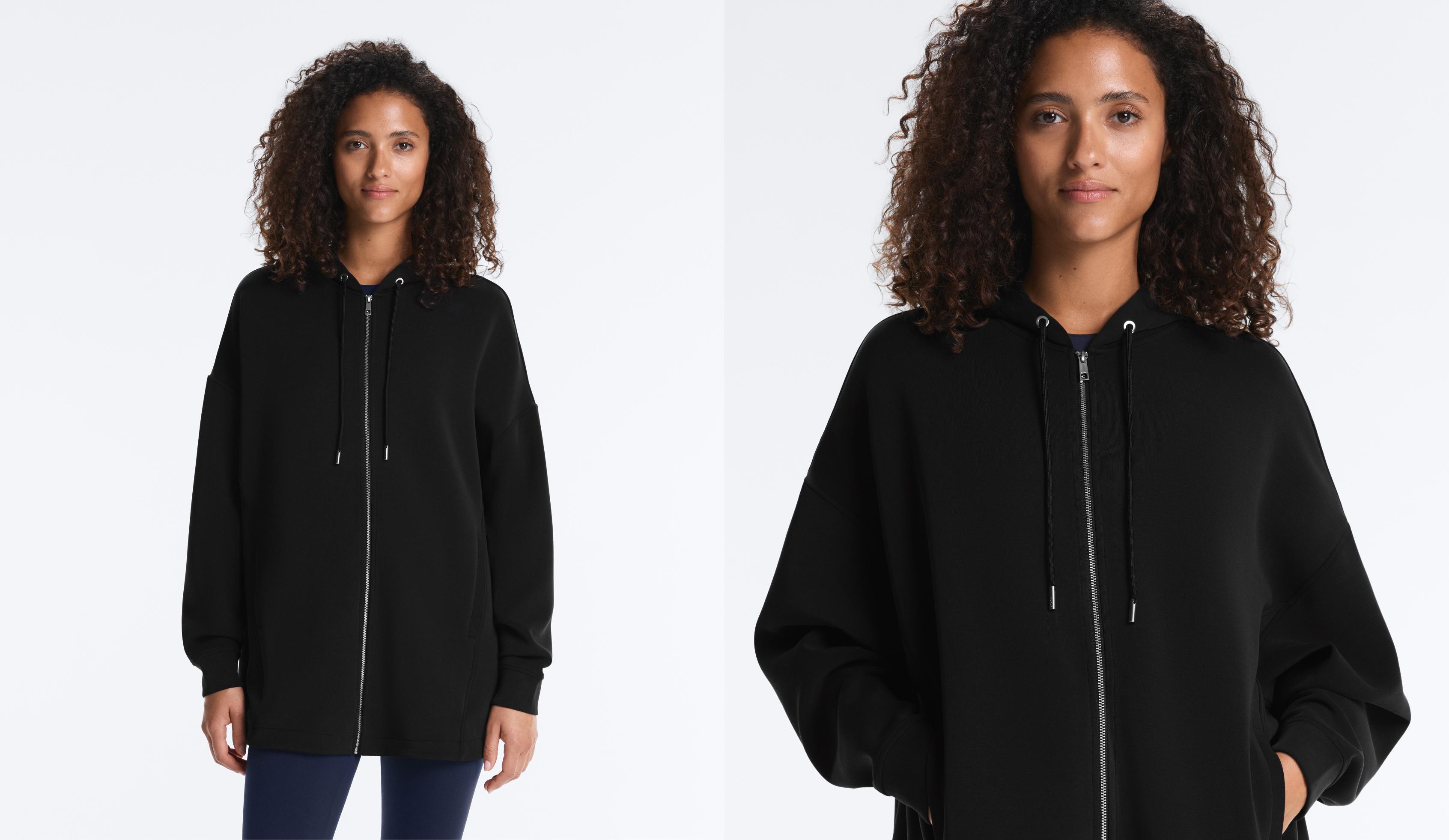 Long soft touch jacket with modal — BLACK