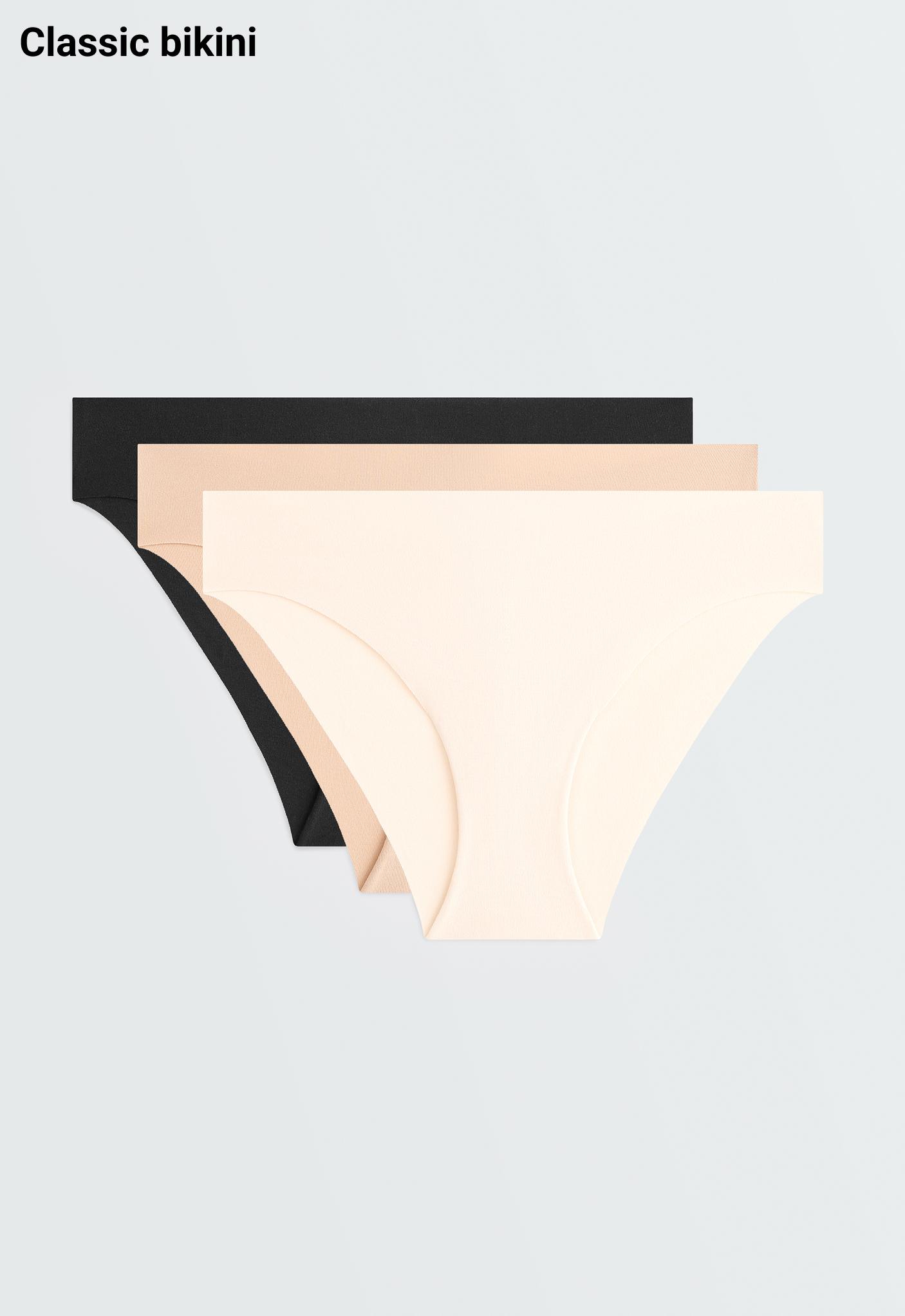 3 invisible laser cut cotton blend classic briefs — BEIGE
