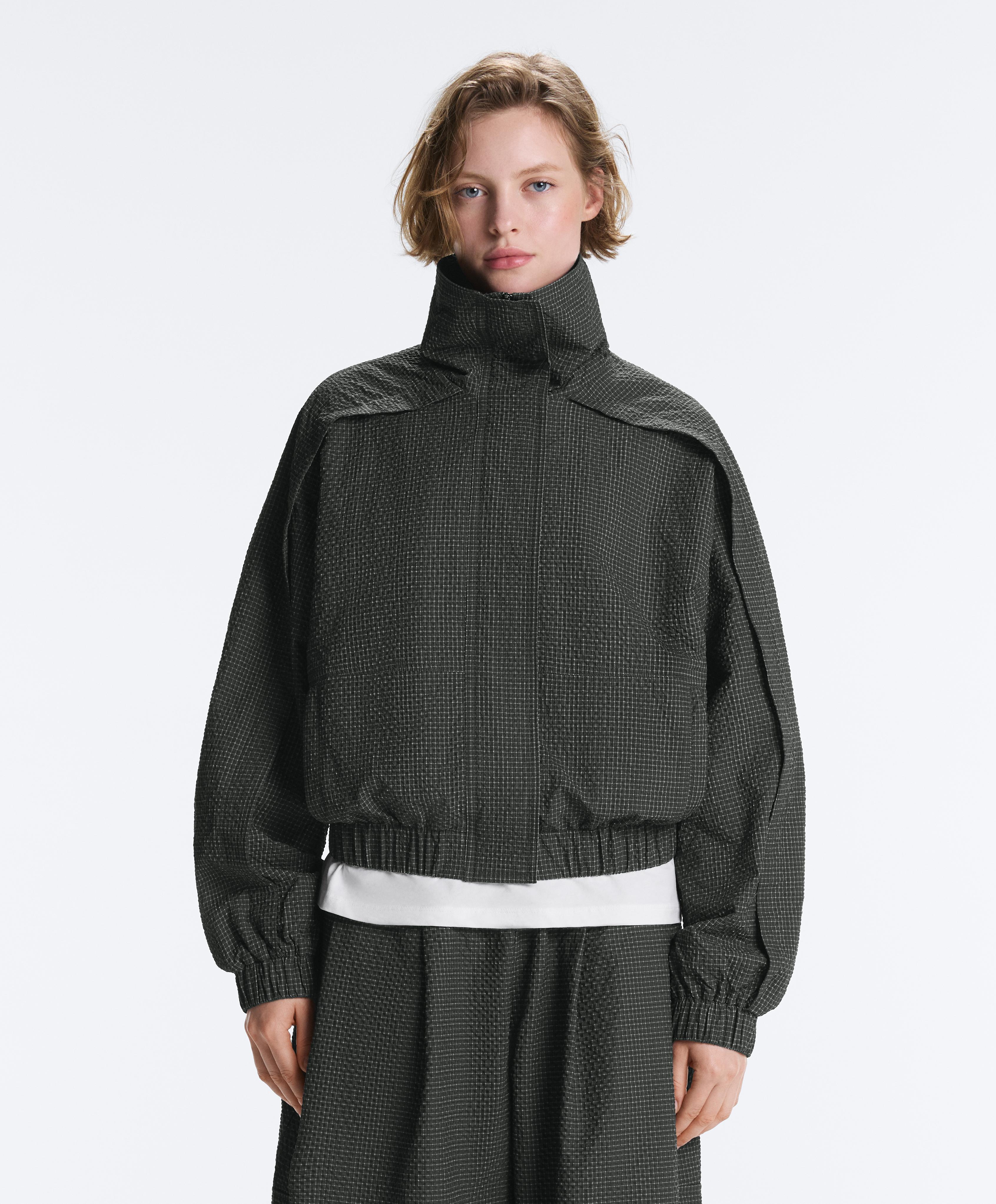 Water-repellent checked nylon track jacket — BLACK