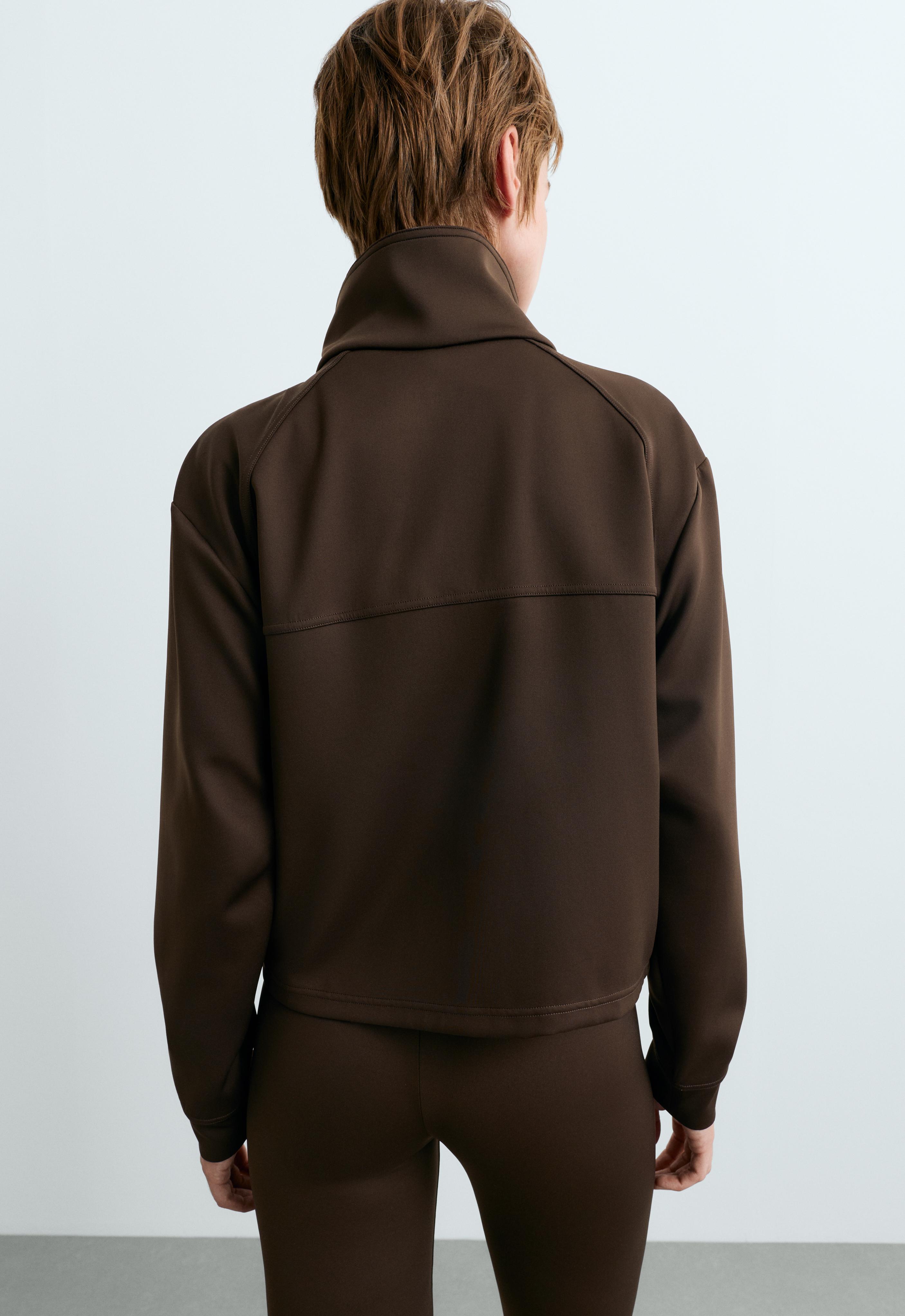 Neoprene-effect double-collar jacket — BROWN