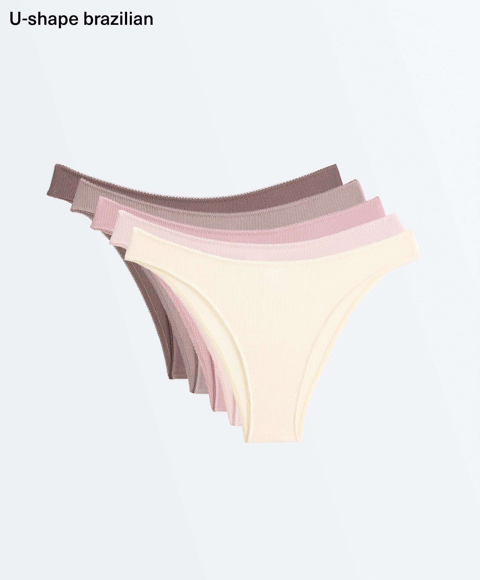 5 cotton rib U-cut Brazilian briefs — FADED PINK