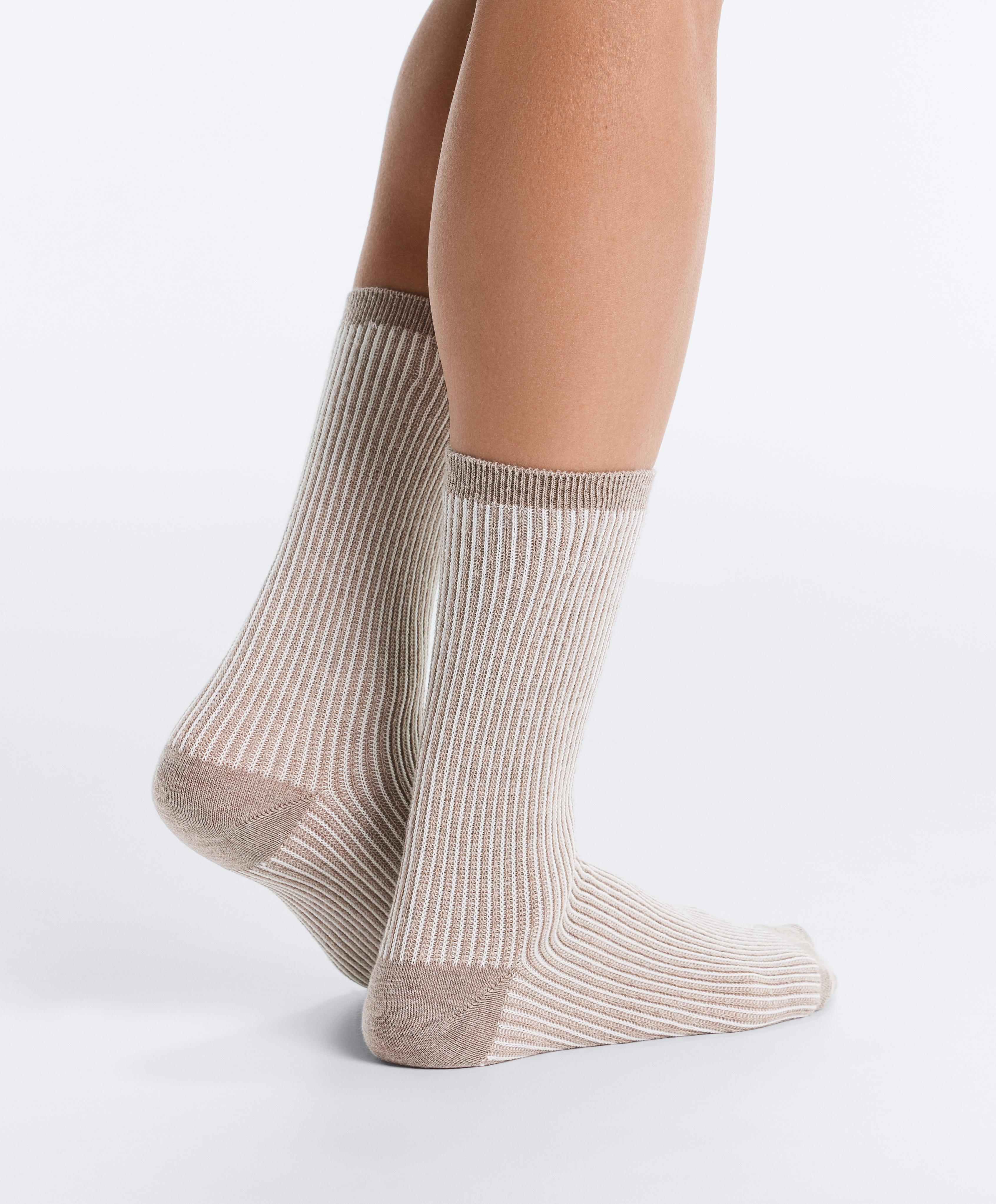 3 pairs of cotton blend classic textured socks — MINK