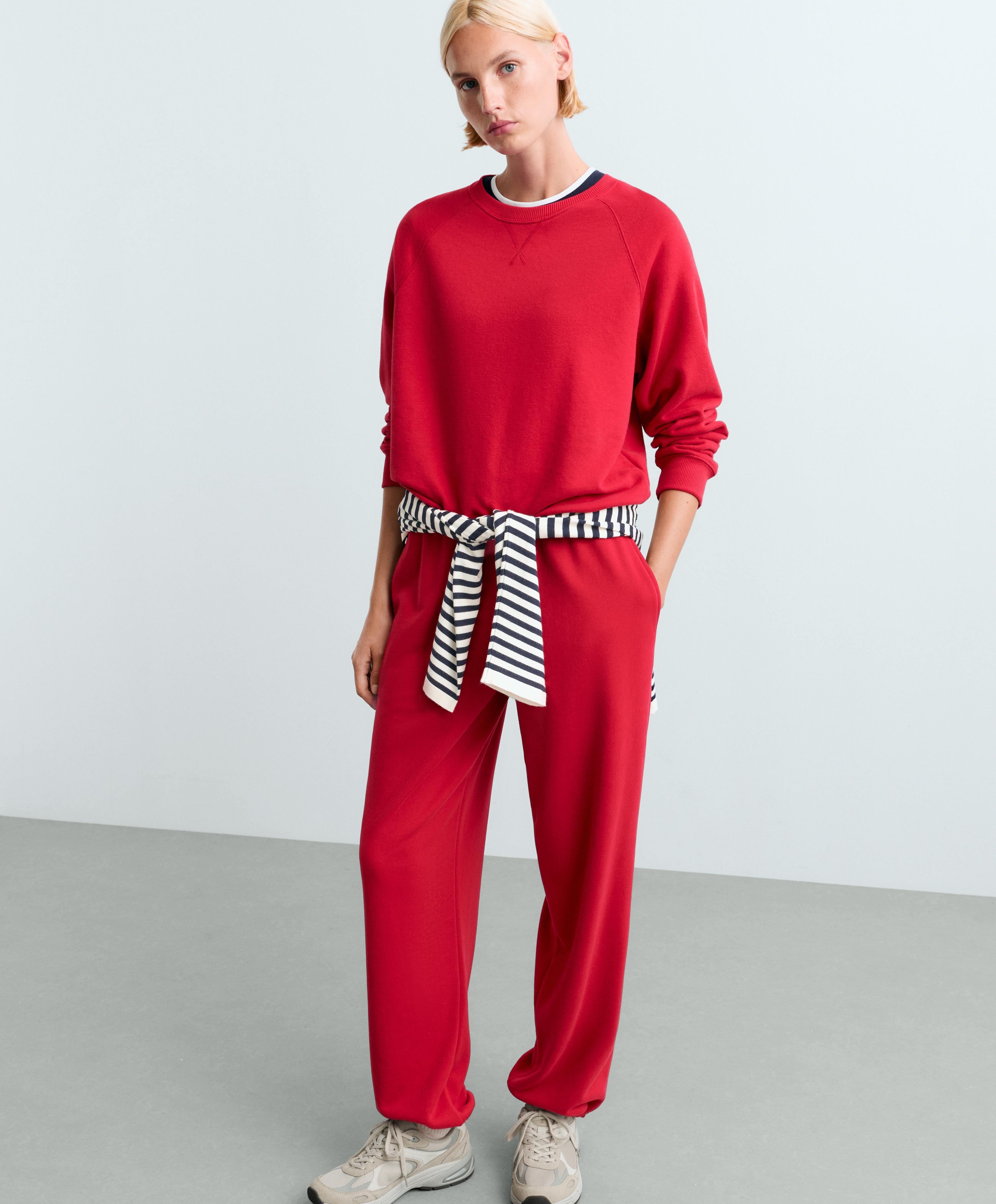 Cotton blend fleece round neck sweatshirt — STRAWBERRY