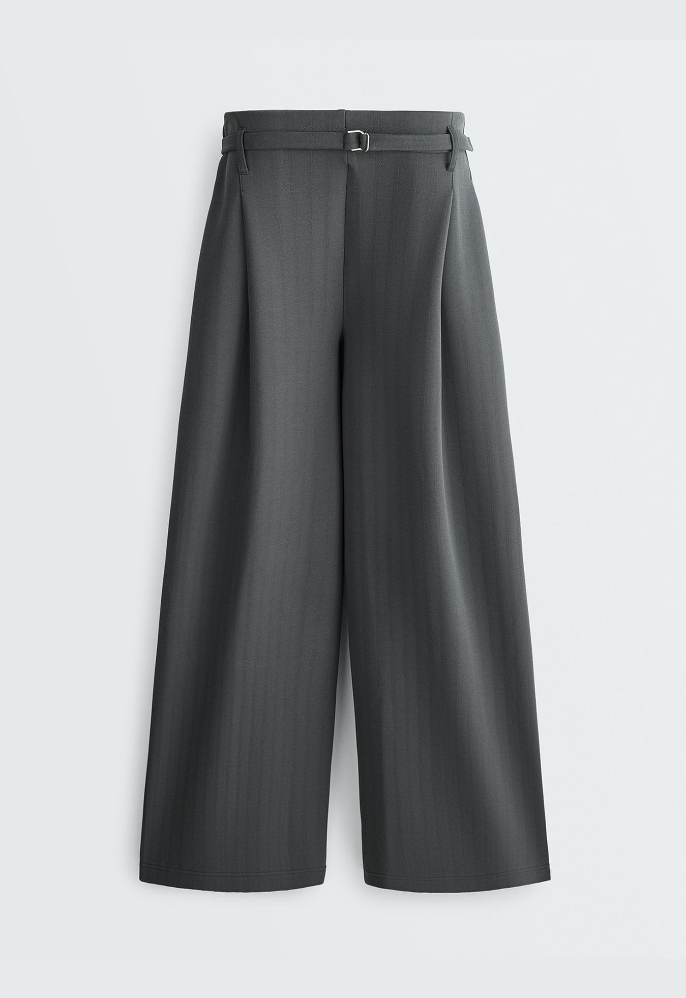 Striped cotton piqué wide-leg trousers — STEEL GREY