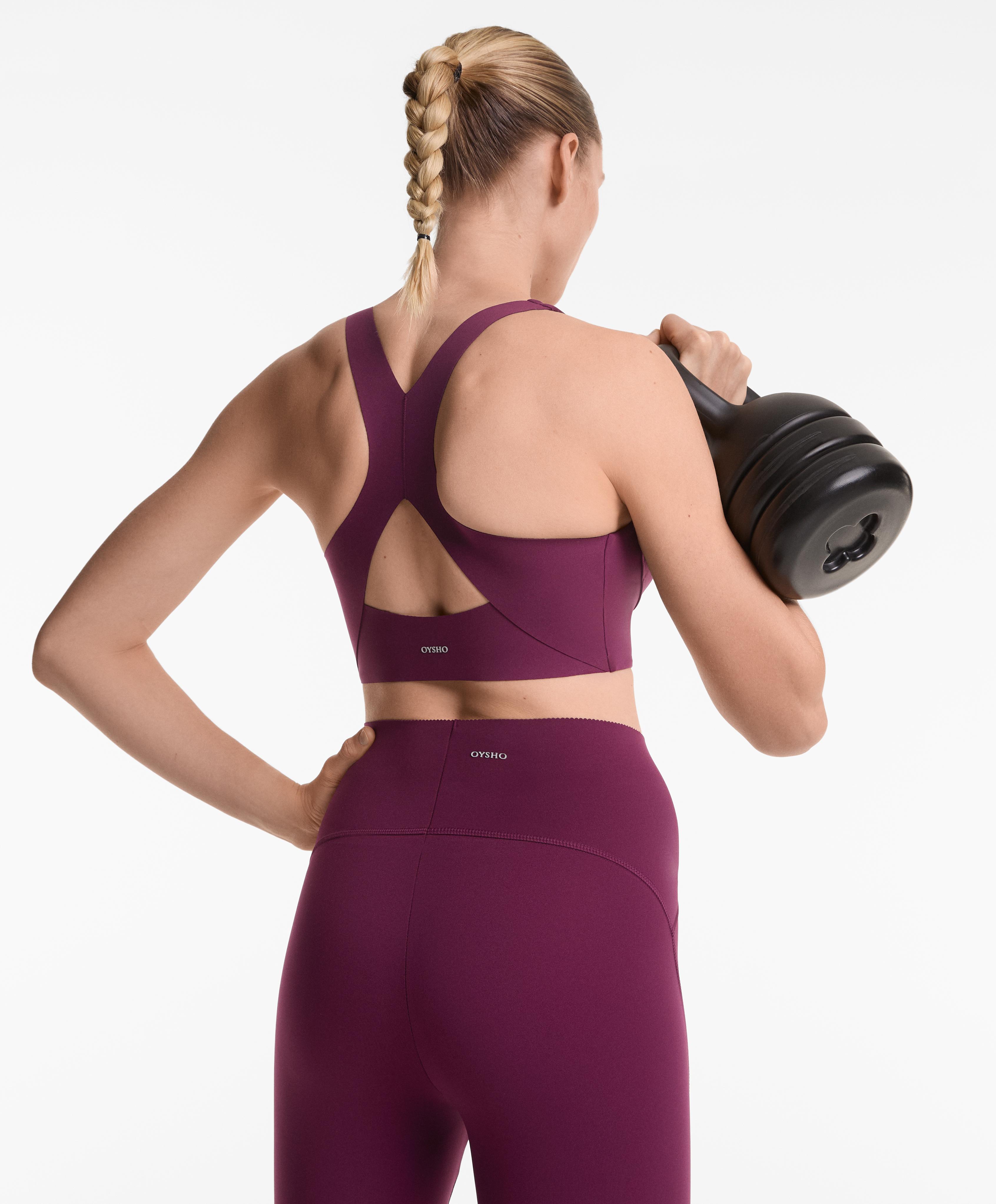 Medium-support compressive bra with cups — DARK PLUM