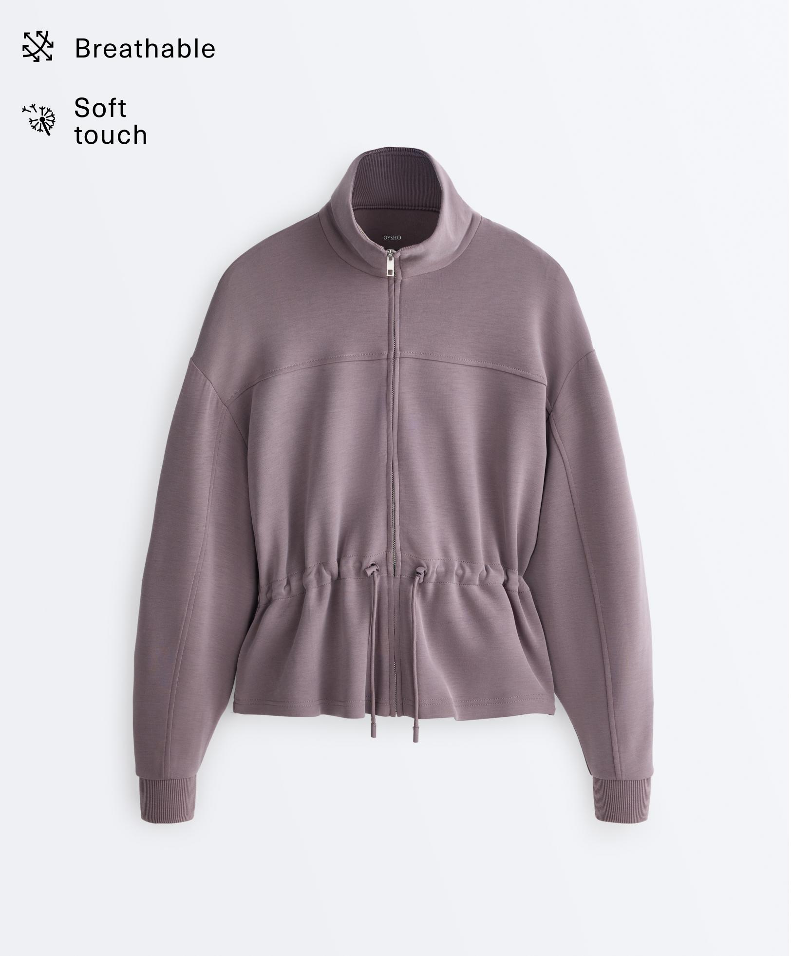 Soft-touch modal jacket with adjustable waist and high collar — GREY-LILAC
