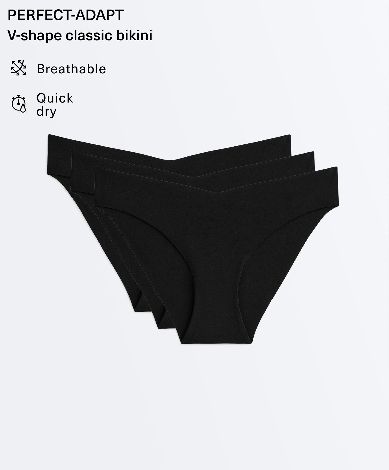 3 invisible V-cut polyamide blend classic bikini briefs — BLACK