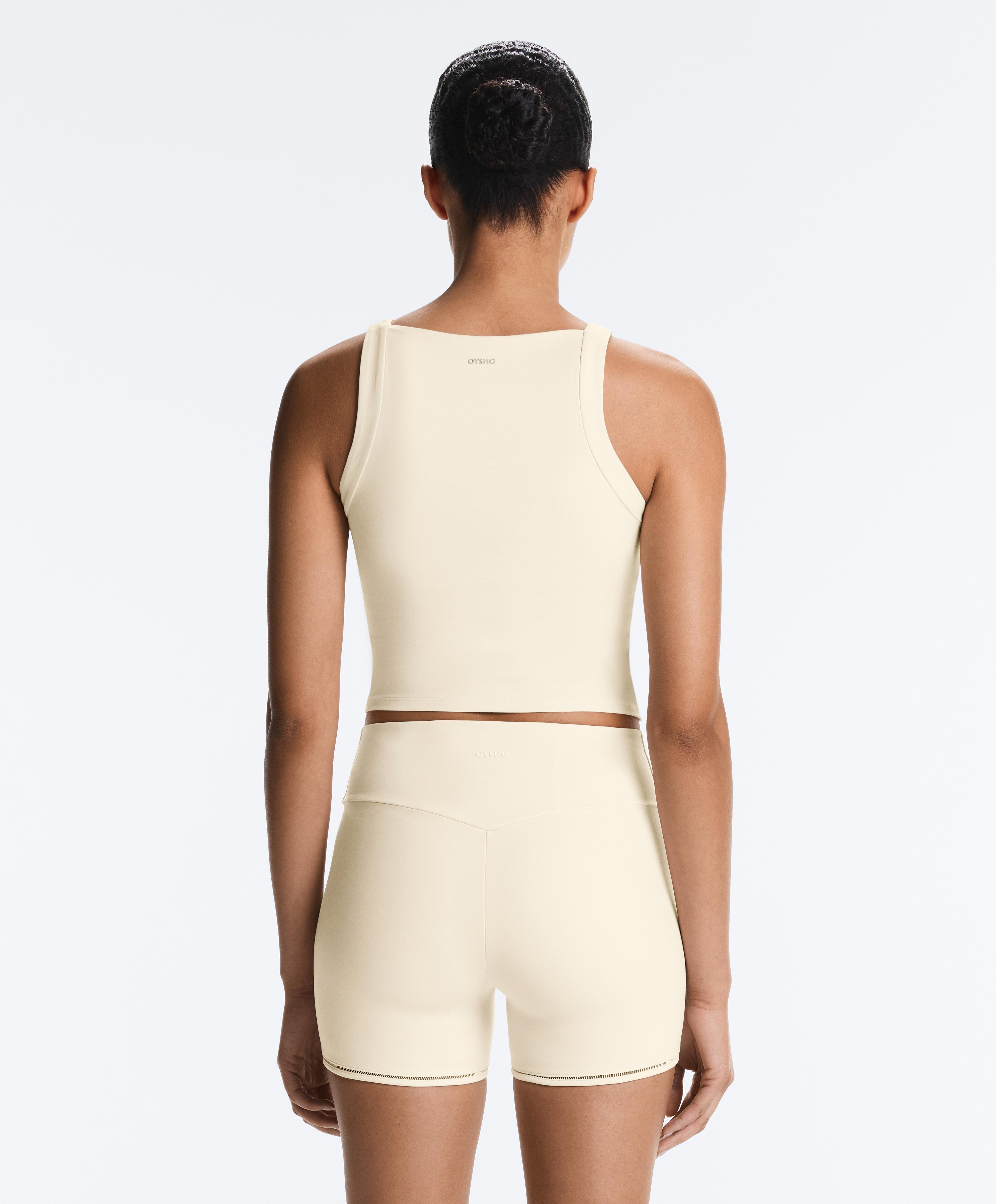 Comfortlux halterneck tank top with hemstitch — ECRU