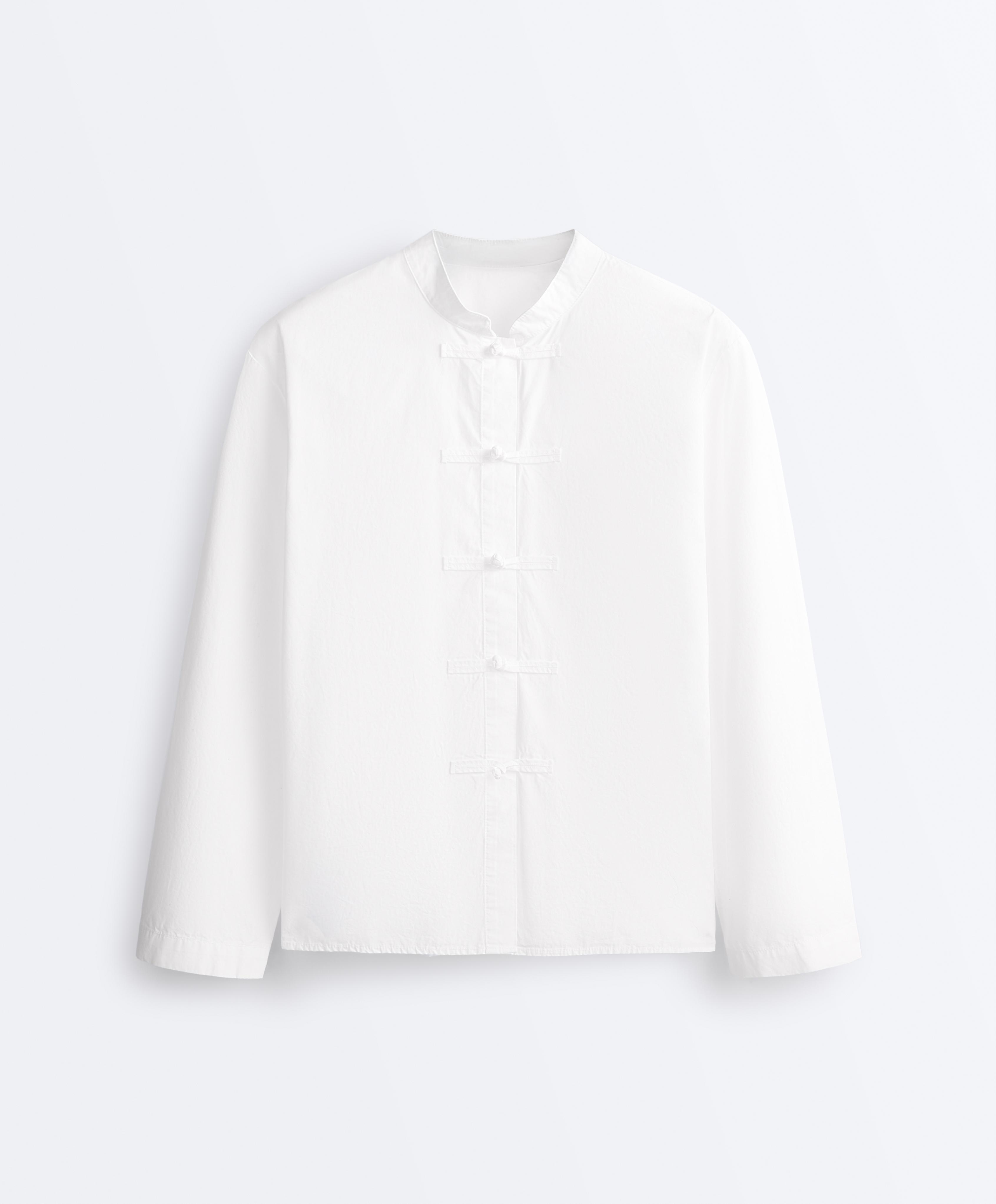100% cotton stand-up collar shirt — WHITE
