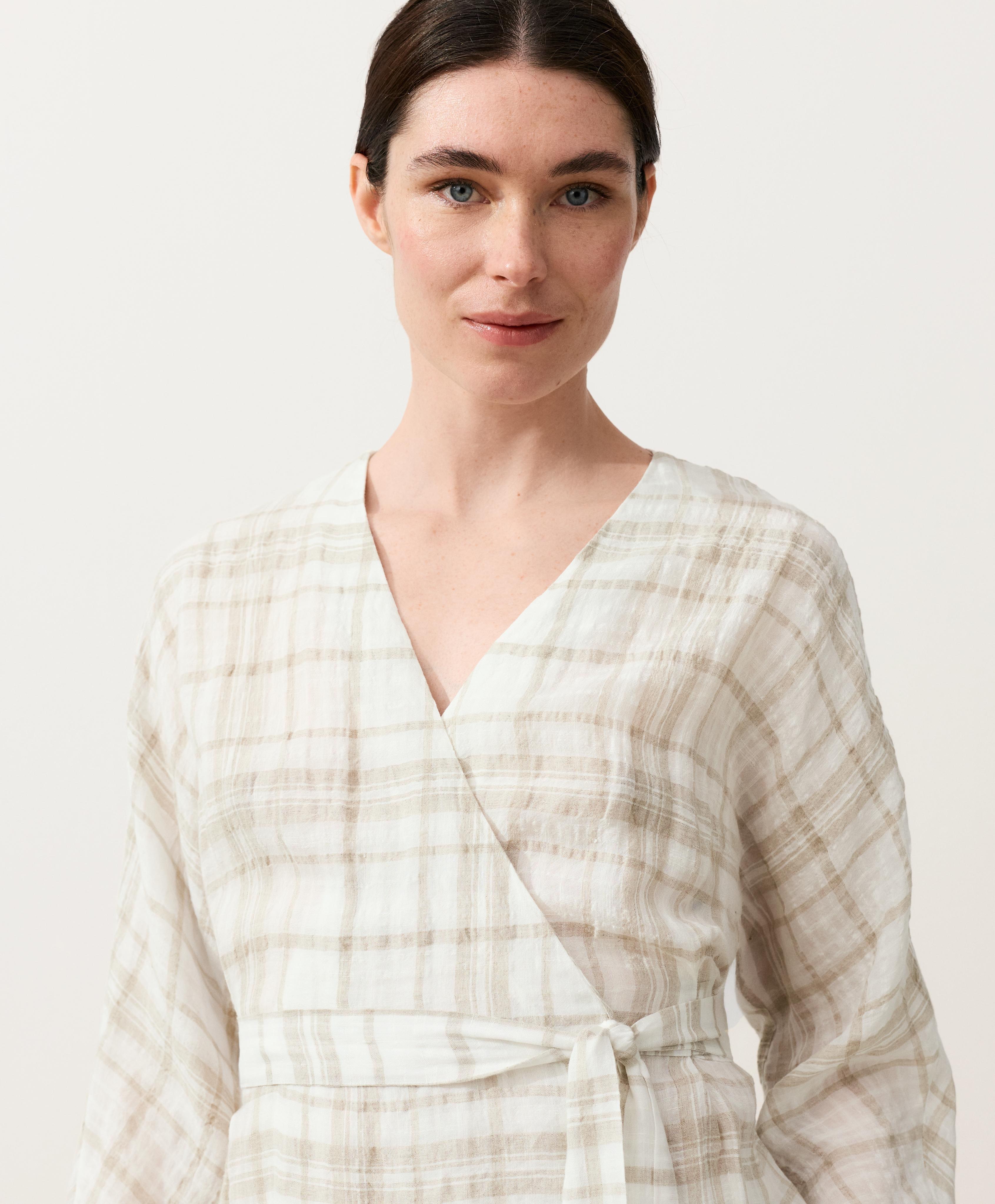 Check linen and lyocell blend kimono shirt — NOUGAT
