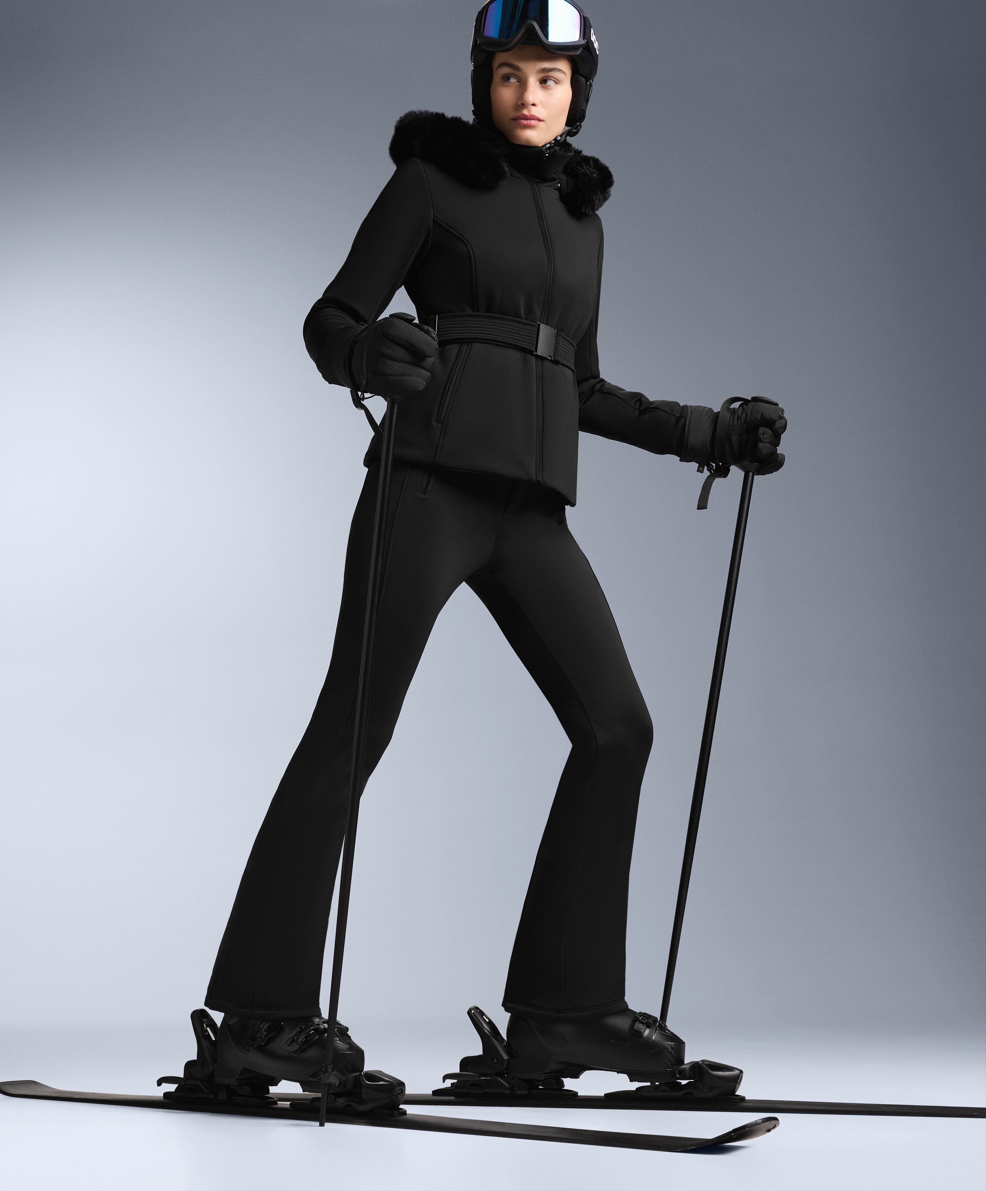 Water-resistant flare stretch SKI trousers — BLACK