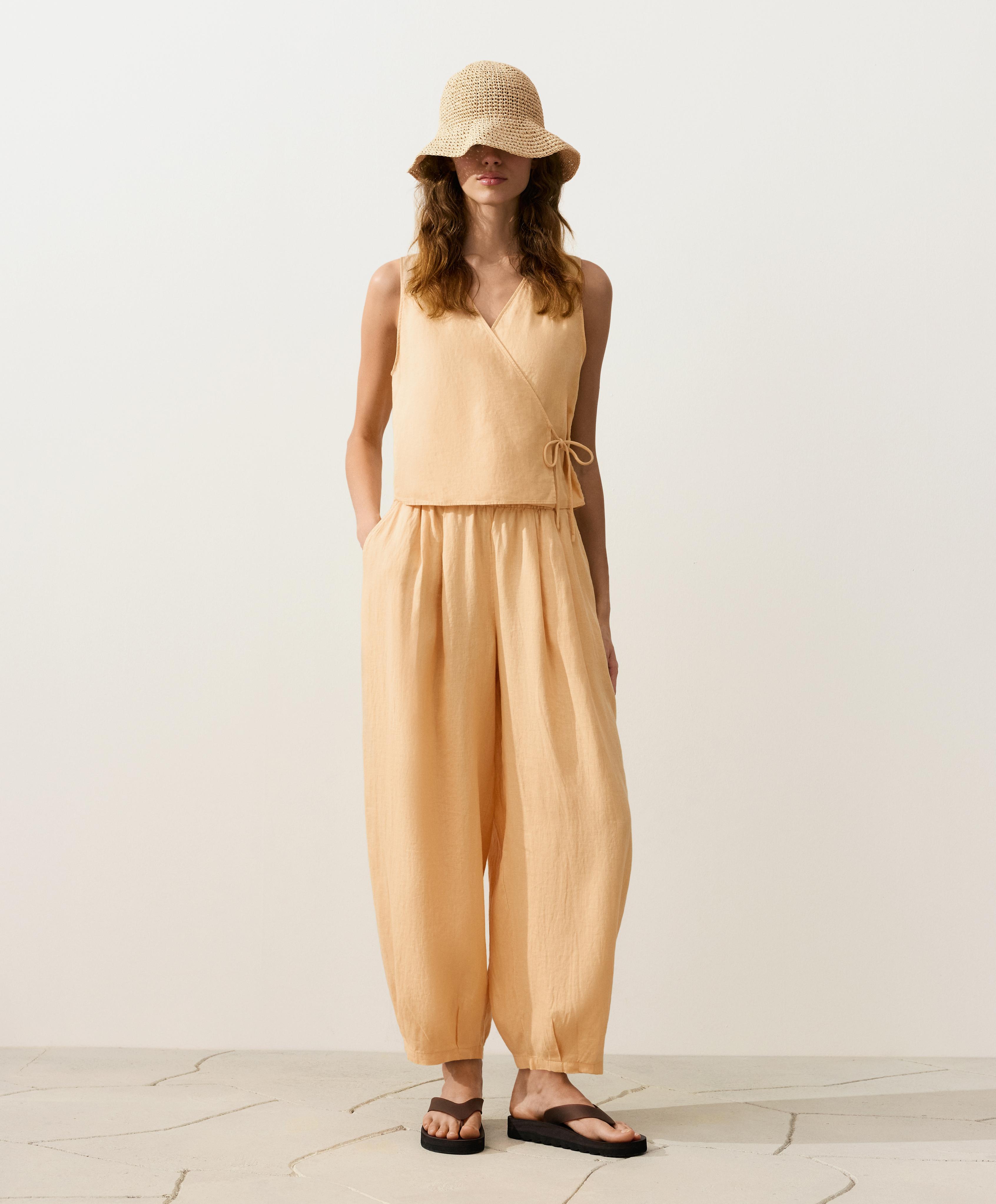 100% linen balloon trousers — BURNT YELLOW
