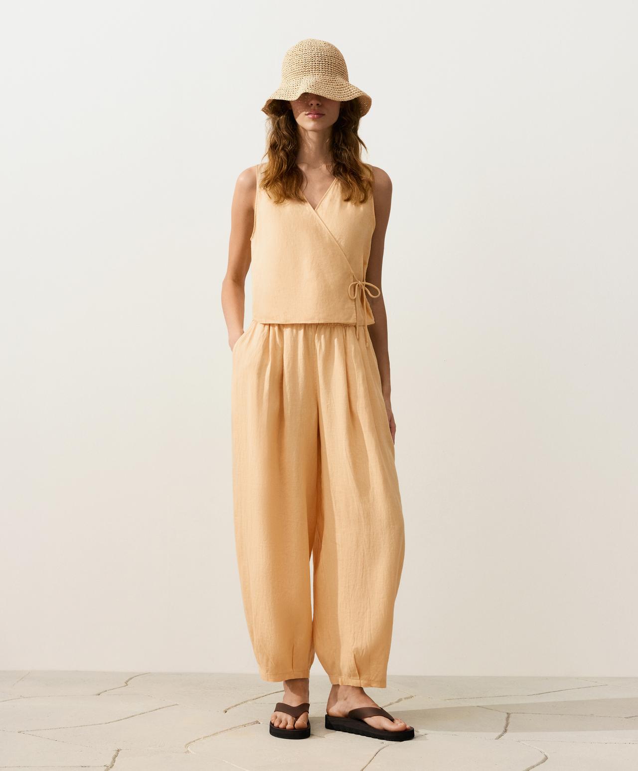 100% linen balloon trousers — BURNT YELLOW