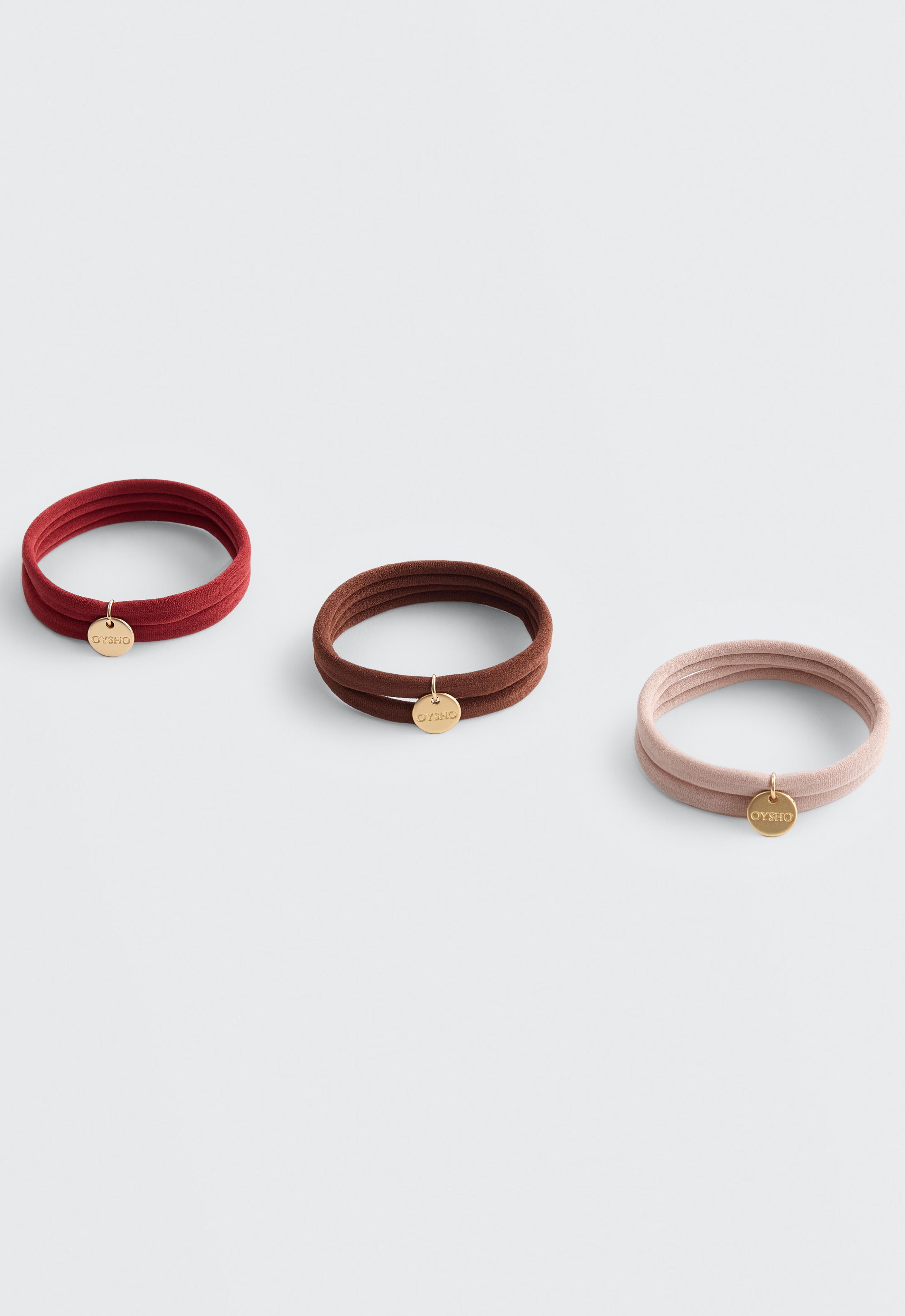6 Oysho plaque hair ties — DARK BROWN