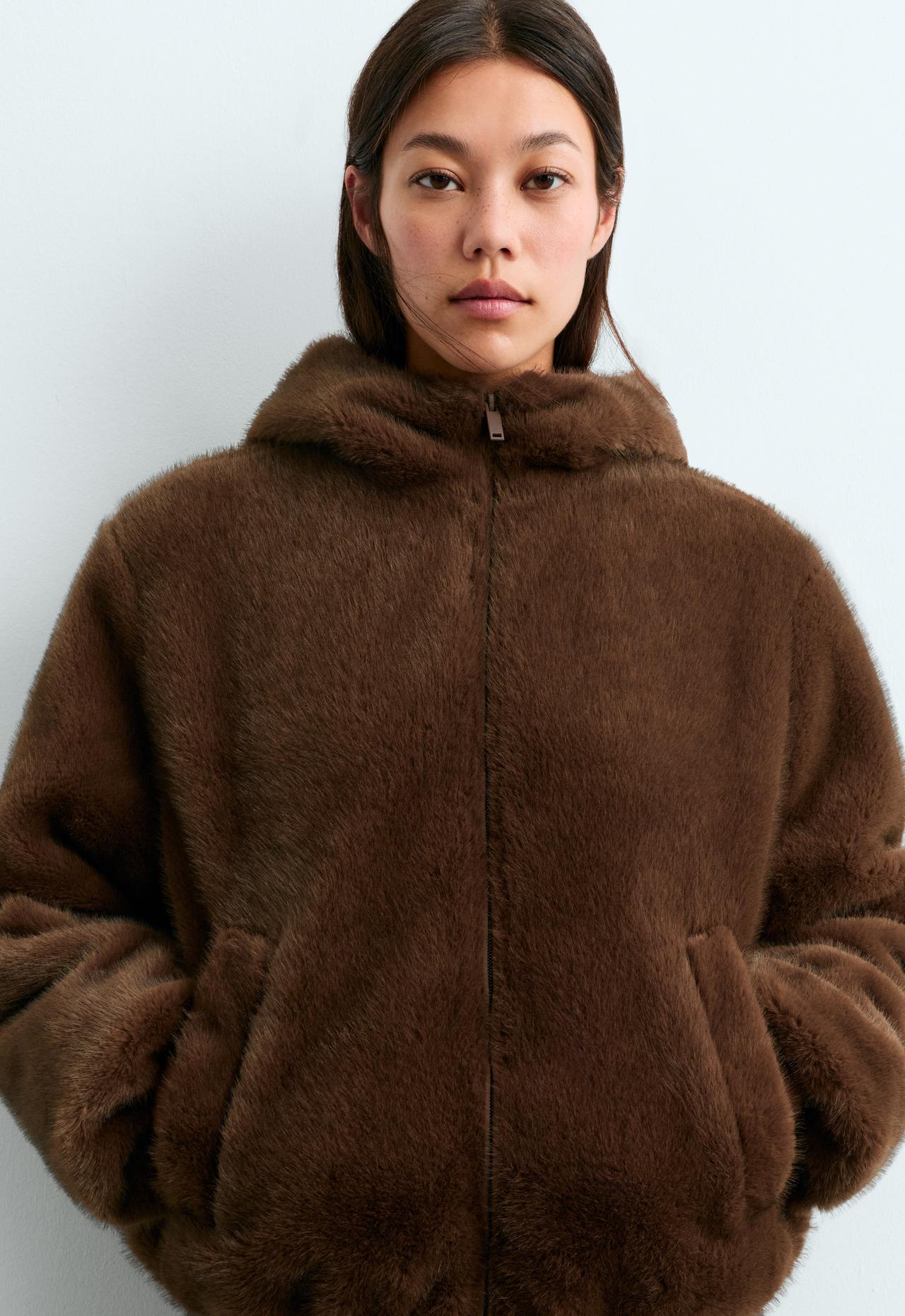 FELLEX® Aerogel padded jacket, Balloon faux-fur effect — COFFEE