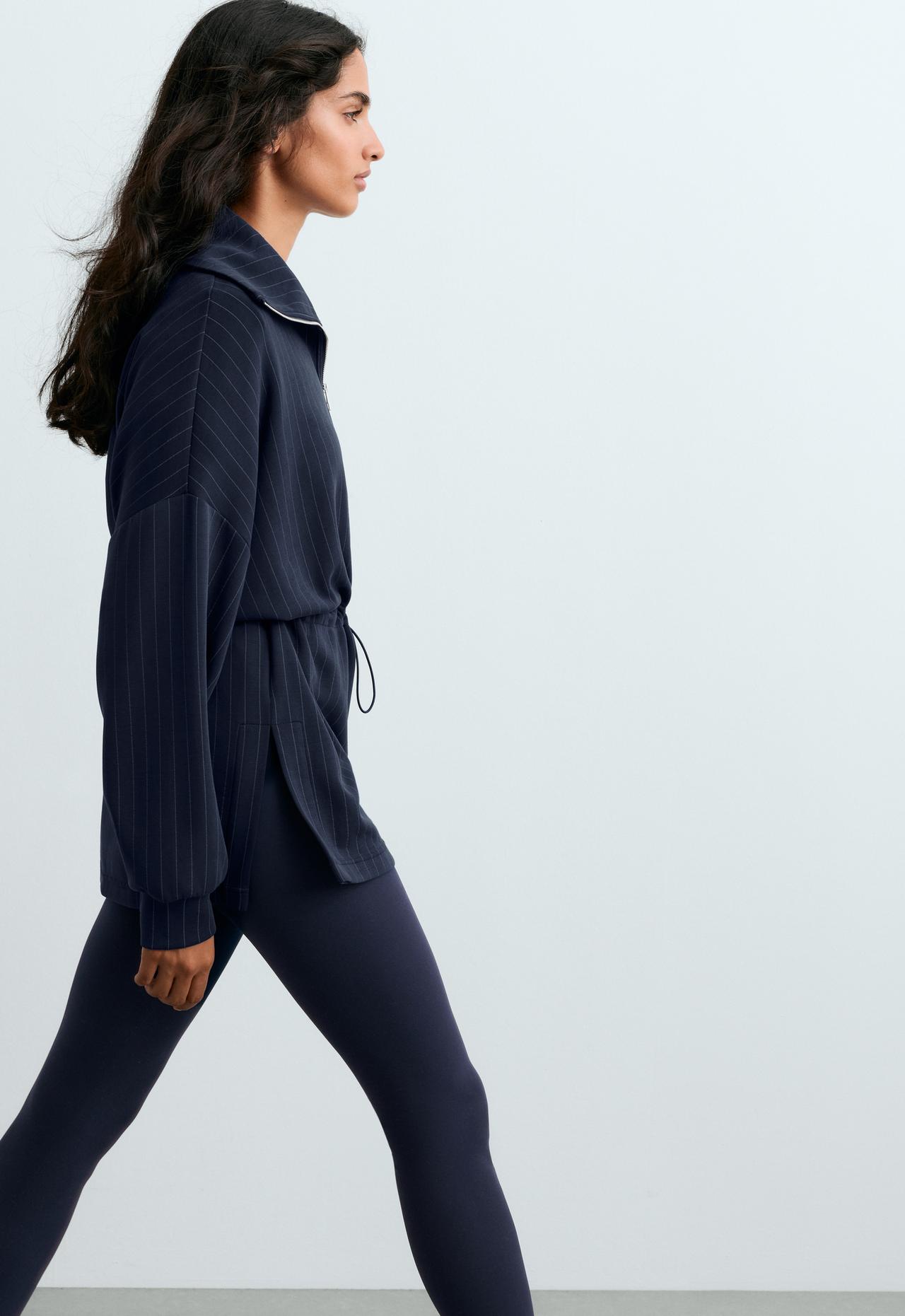 Long sweatshirt with modal pinstripe print — NAVY BLUE
