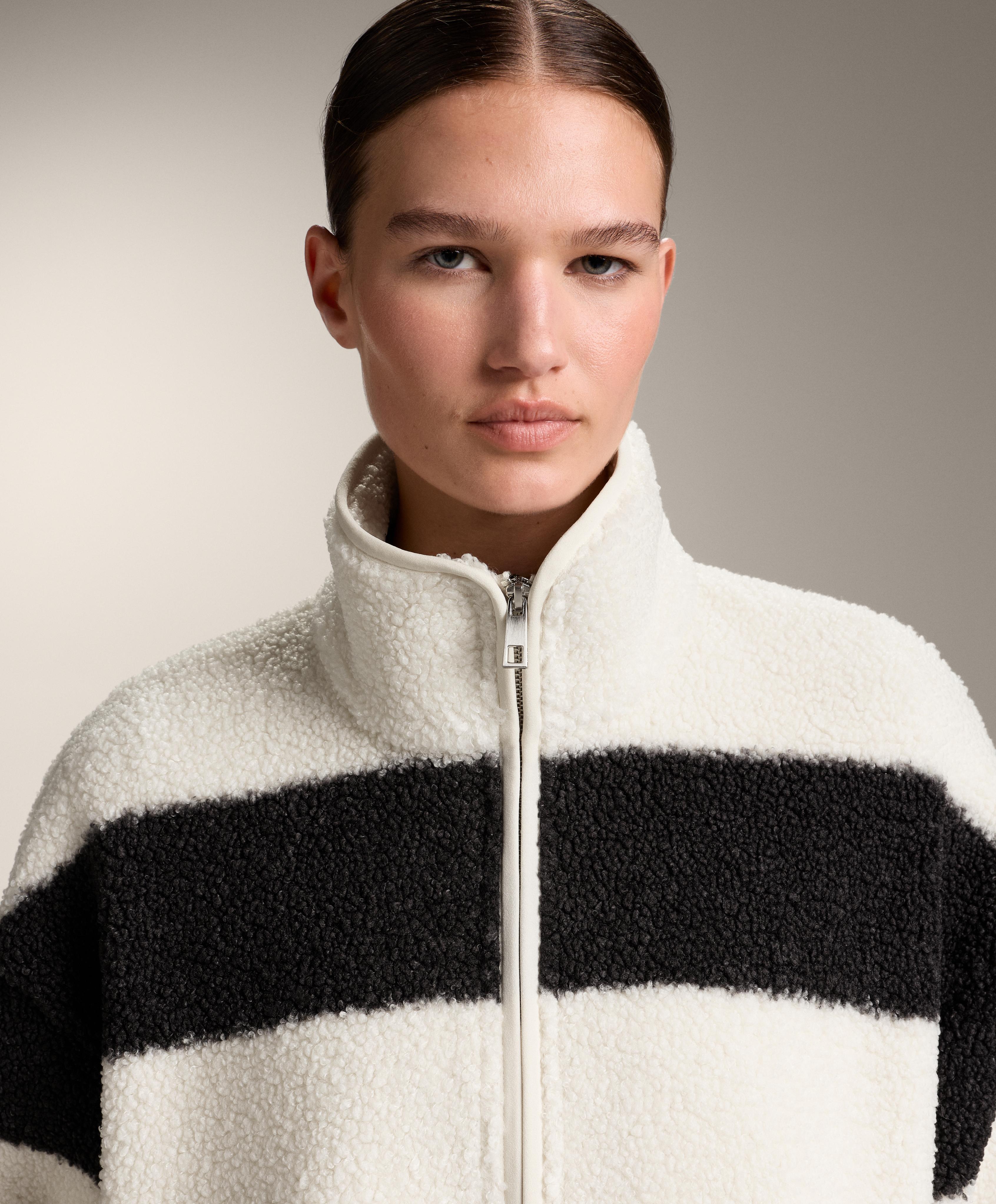 Striped faux-shearling bomber jacket — ECRU
