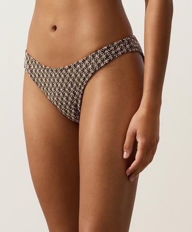 Floral jacquard U-cut medium-coverage bikini briefs — DARK BROWN 4