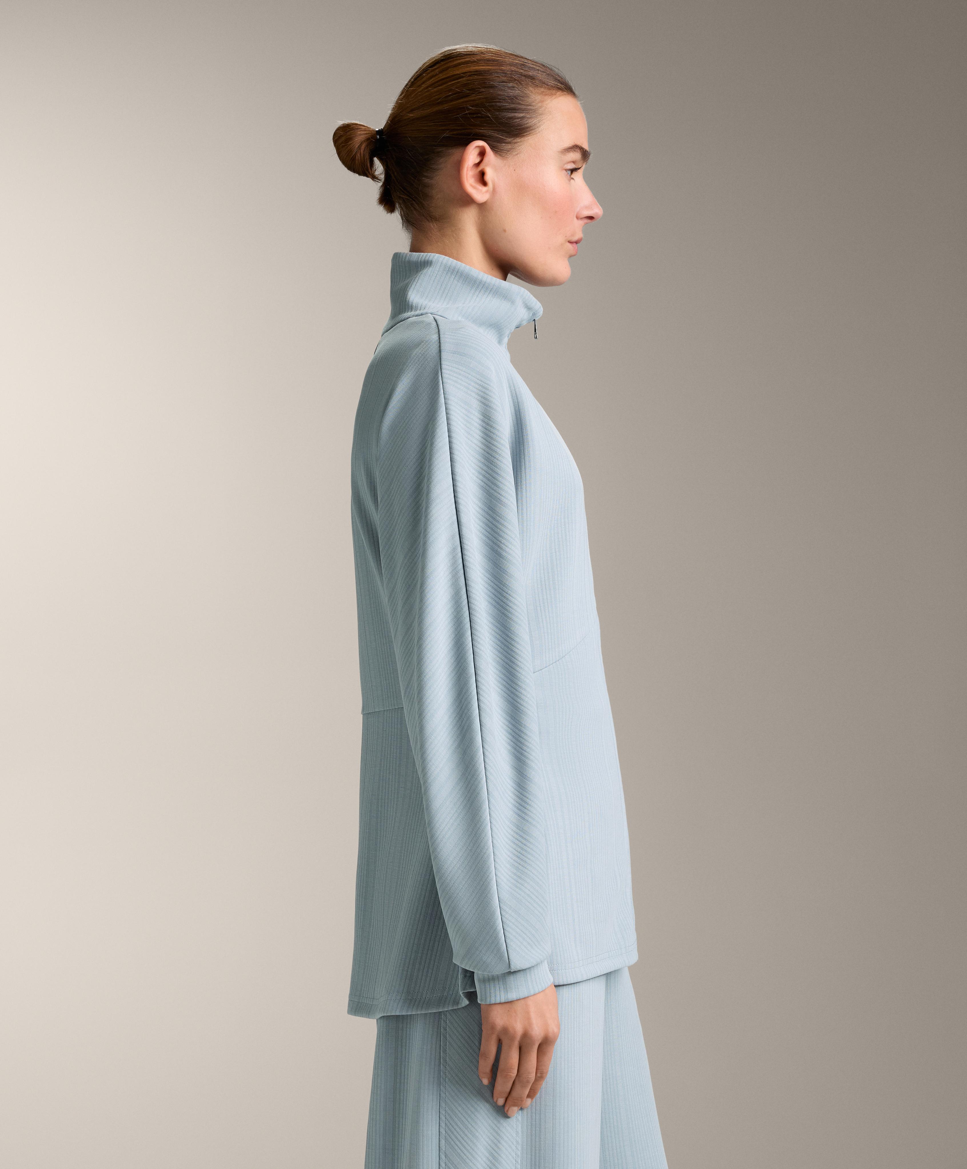 Long asymmetrical stripe jacket with modal — DUSTY-BLUE