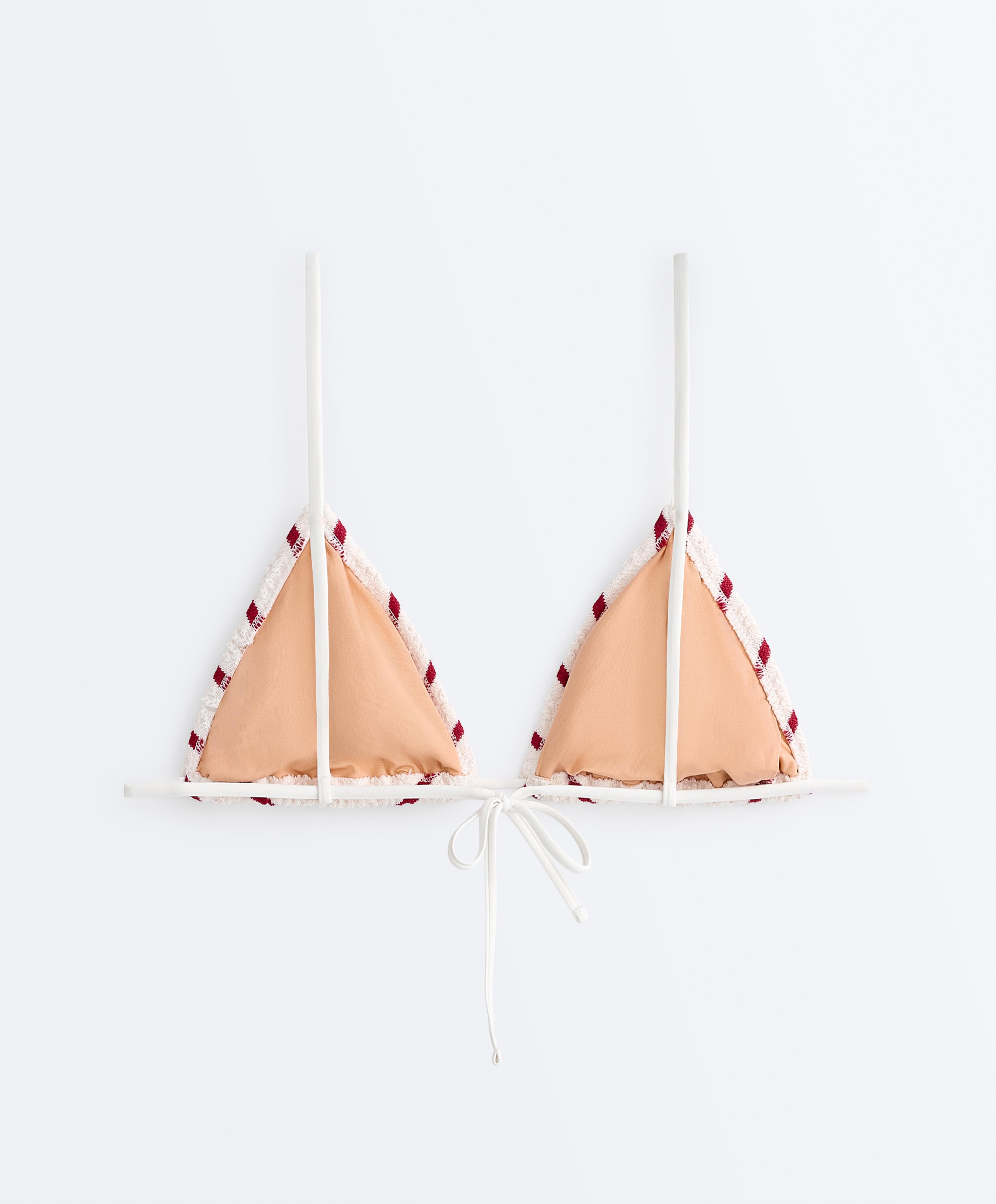 Crochet stripe triangle bikini top — ECRU