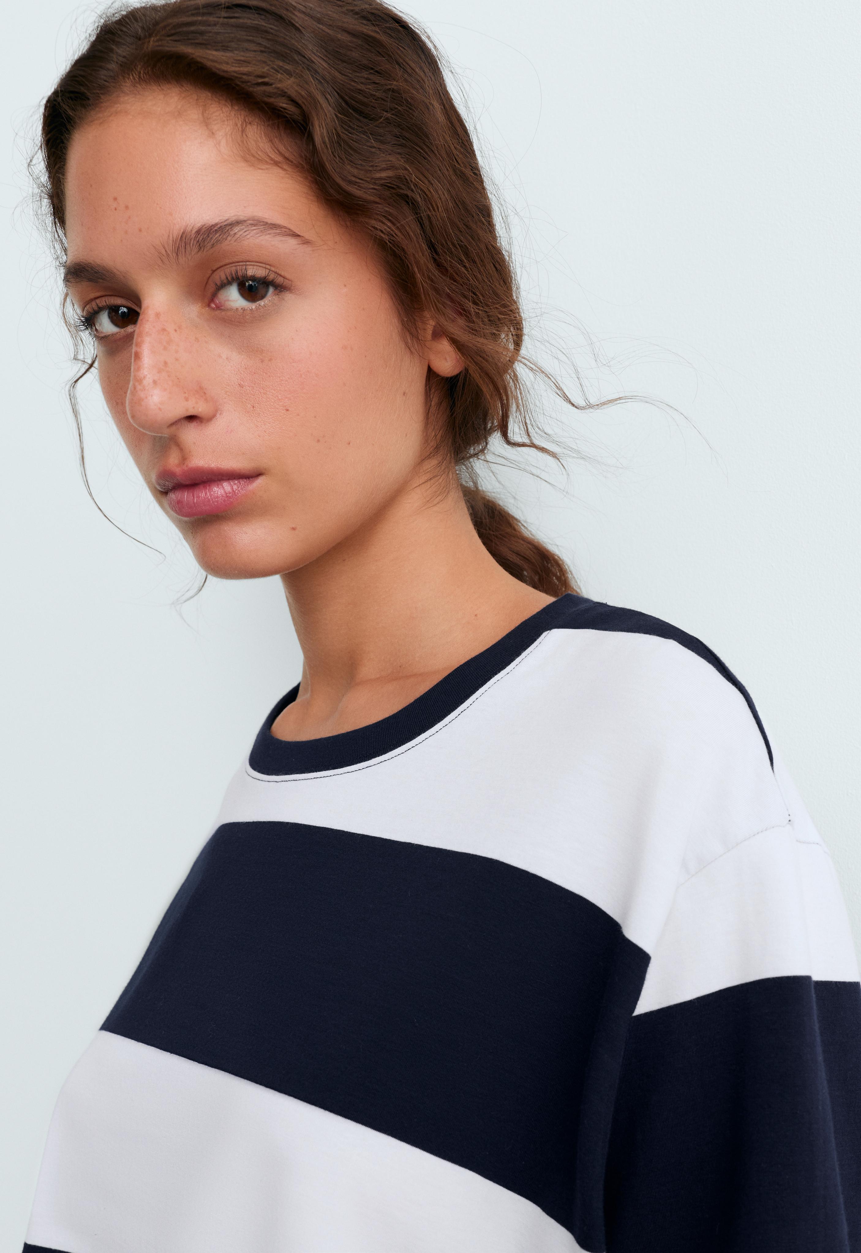 Boxy cotton-blend T-shirt with wide stripes Boxy cotton-blend T-shirt with wide stripes