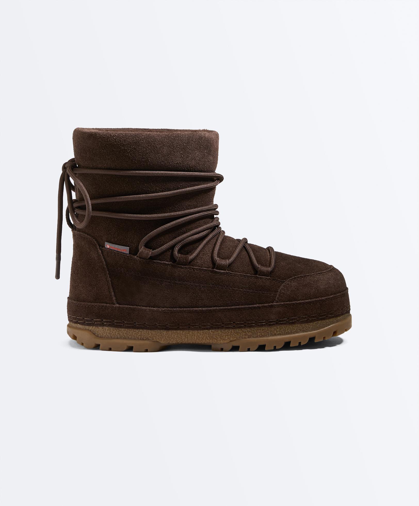 Lace-up technical split leather boots — BROWN