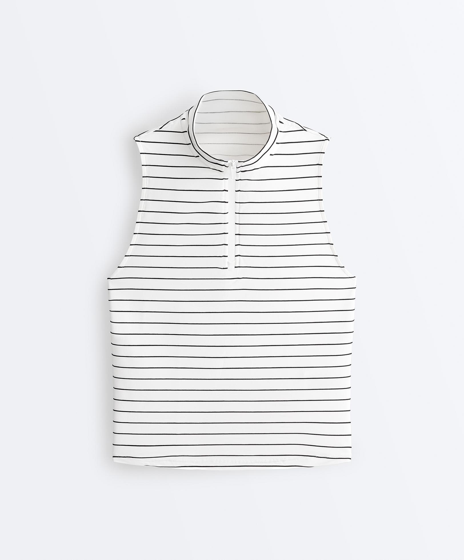 Striped half-zip sleeveless T-shirt — BLACK