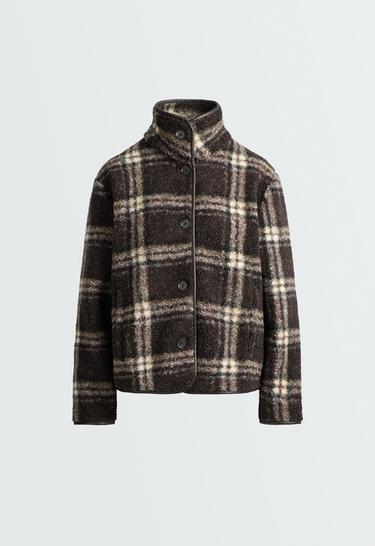 Checked faux-shearling jacket — DARK BROWN 6
