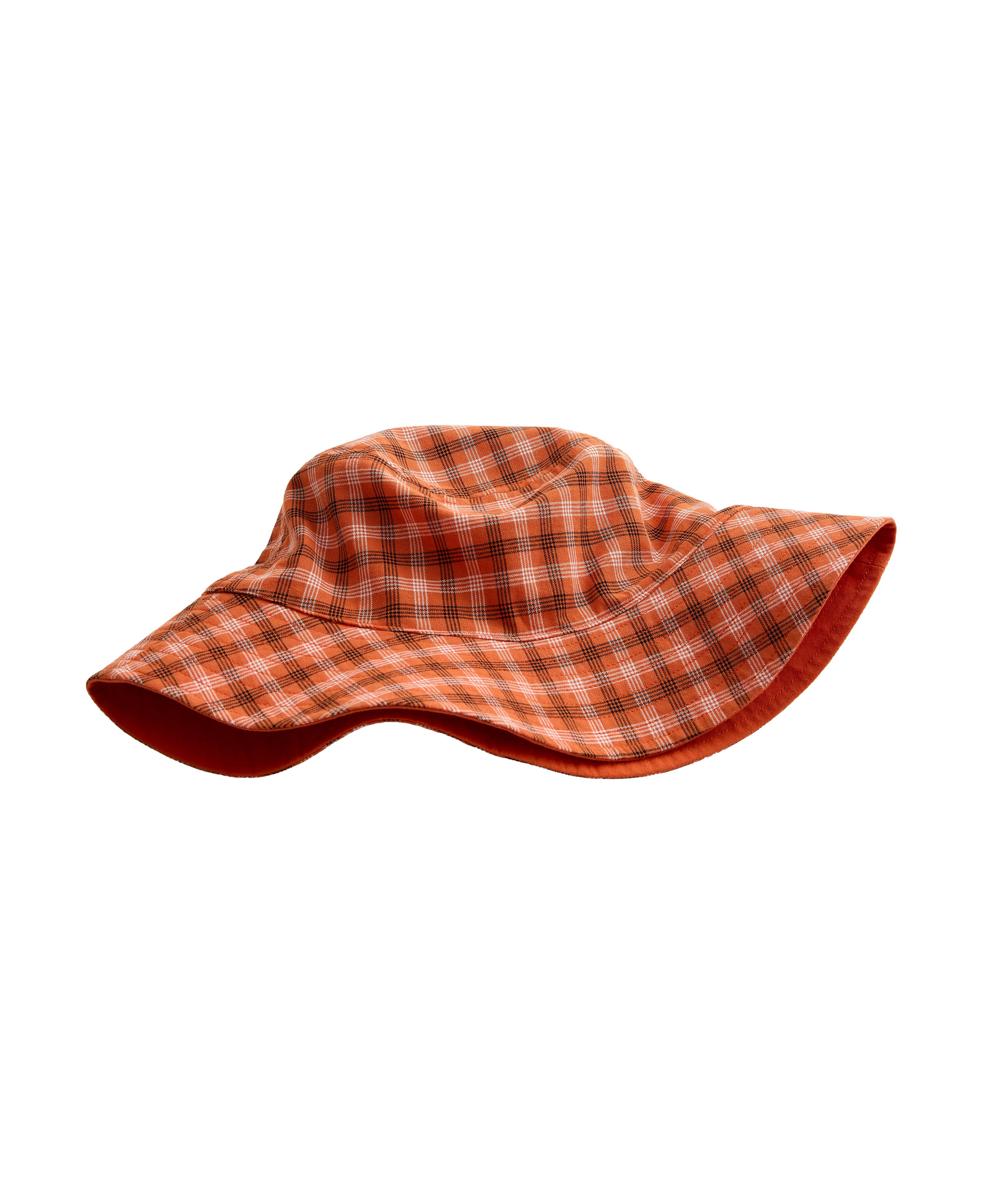 Reversible cotton blend check bucket hat — BRIGHT ORANGE