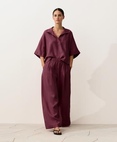 Oversize 100% linen polo shirt — CHERRY 7
