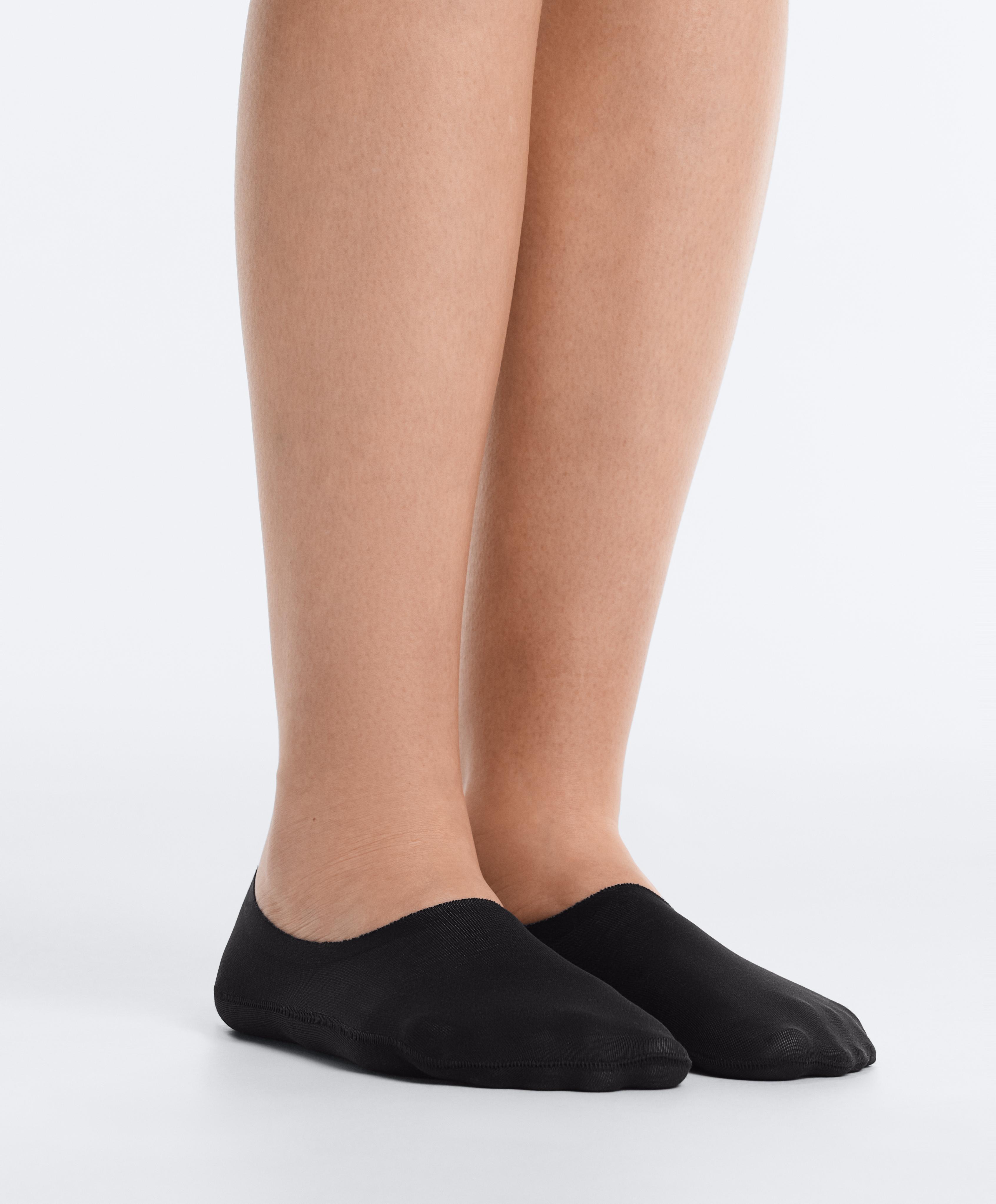 2 pairs of high-cut ribbed cotton blend invisible socks — DARK-GREY MELANGE