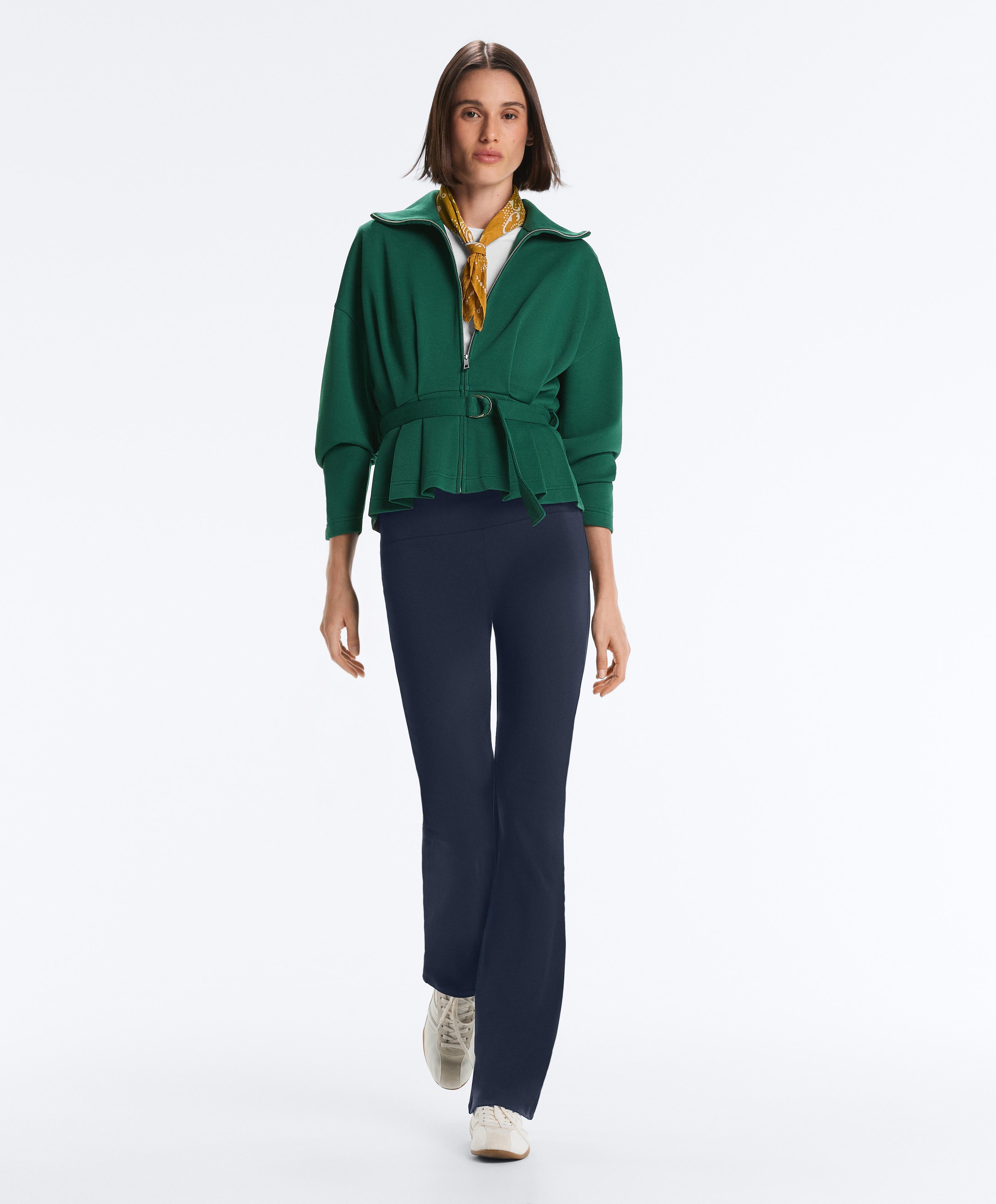 Cotton piqué belted jacket — DARK EMERALD