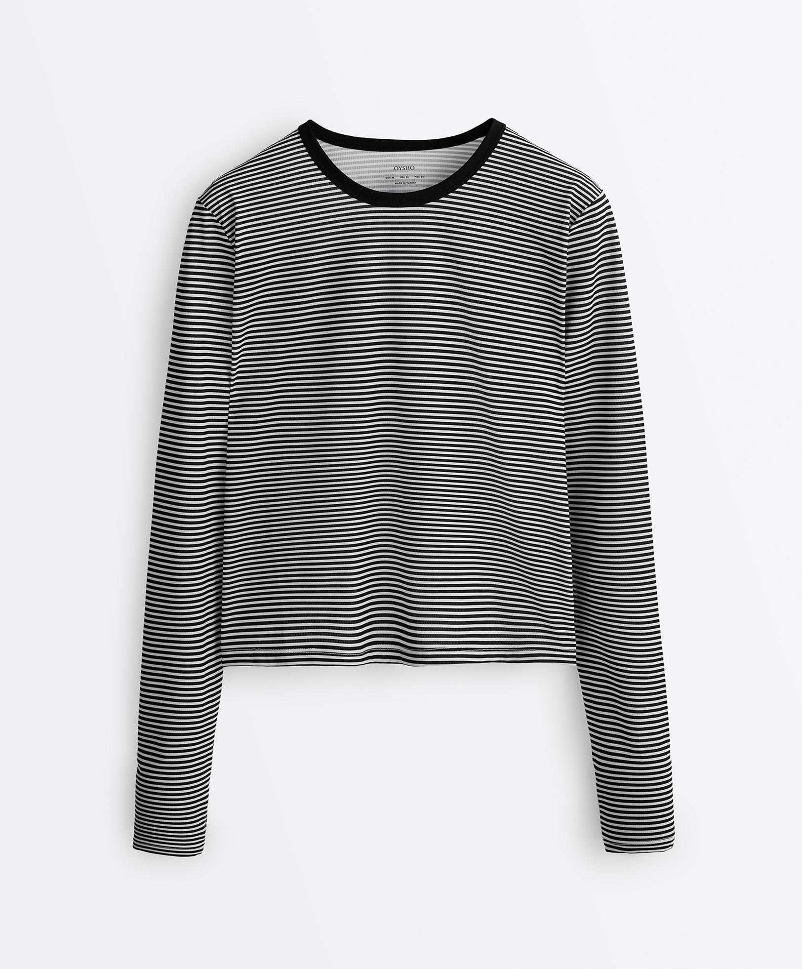 Striped long-sleeved technical T-shirt — BLACK
