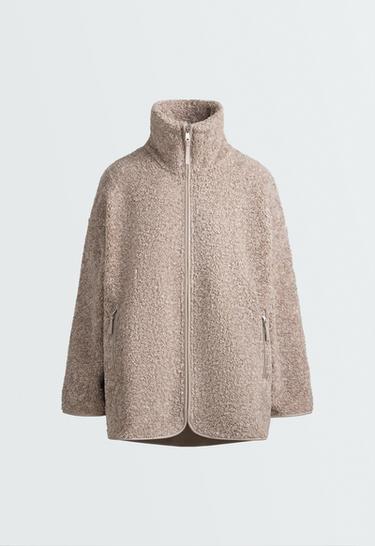 High-neck faux-shearling jacket — TAUPE                    6